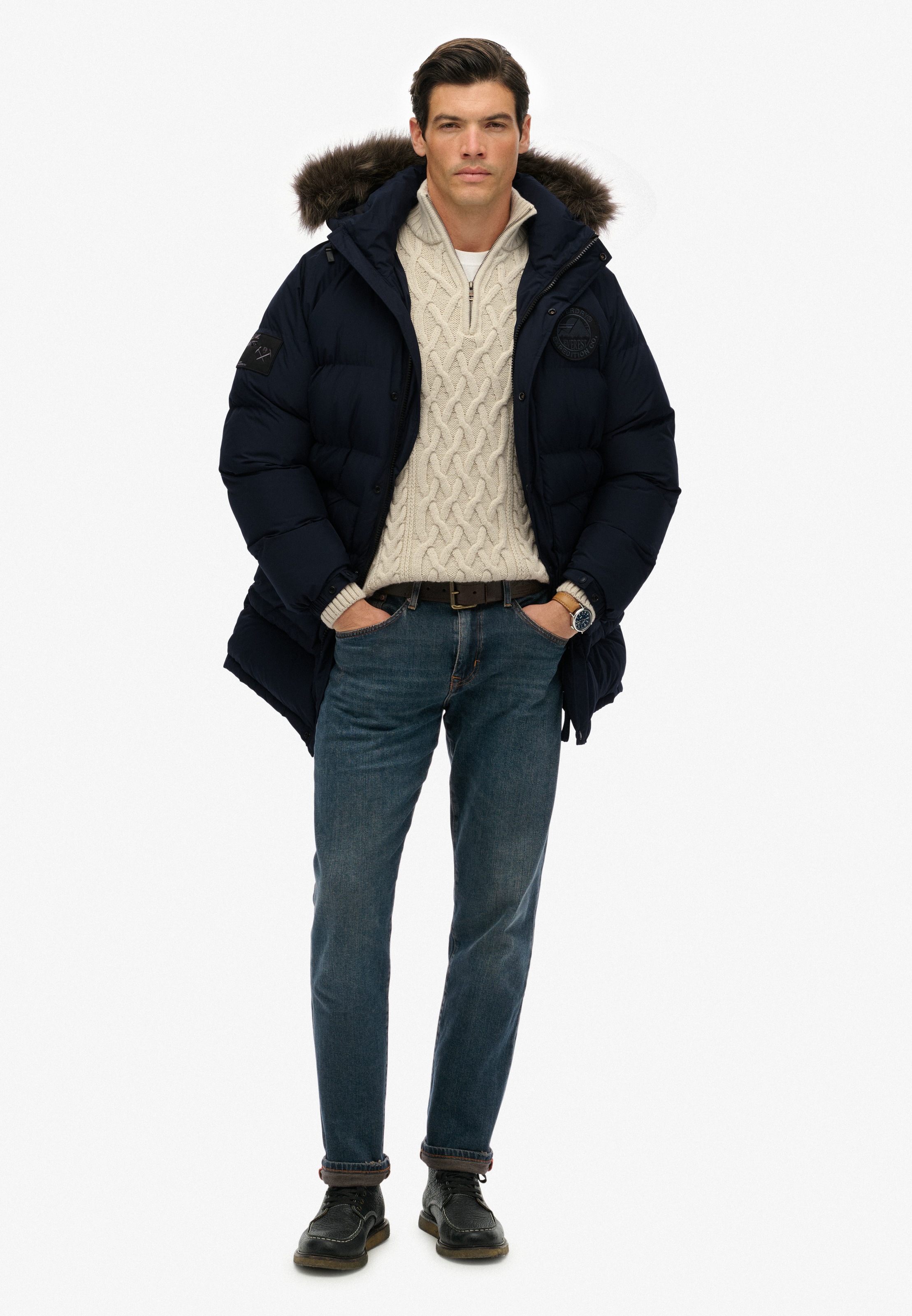 Superdry Steppjacke »EVEREST LONGLINE BAFFLED PARKA«, mit Kapuze
