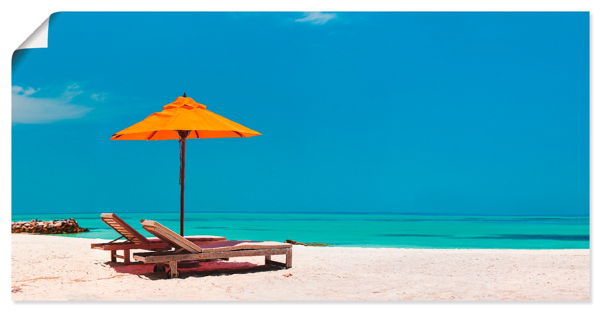 Wandbild »Liegestuhl Sonnenschirm Strand Malediven«, Strand, (1 St.), als Alubild,...