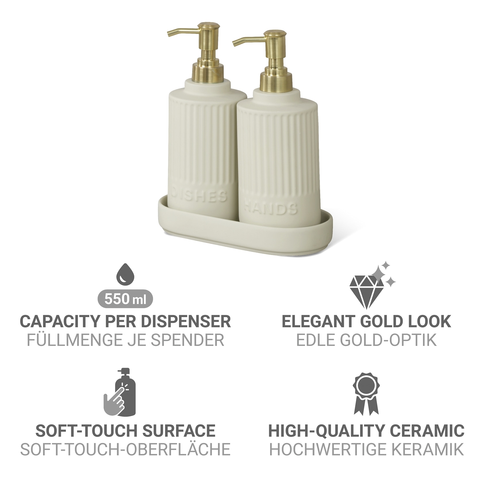 WENKO Seifenspender »Modell Heidi« mit Tablett, Soft-Touch-Oberfläche