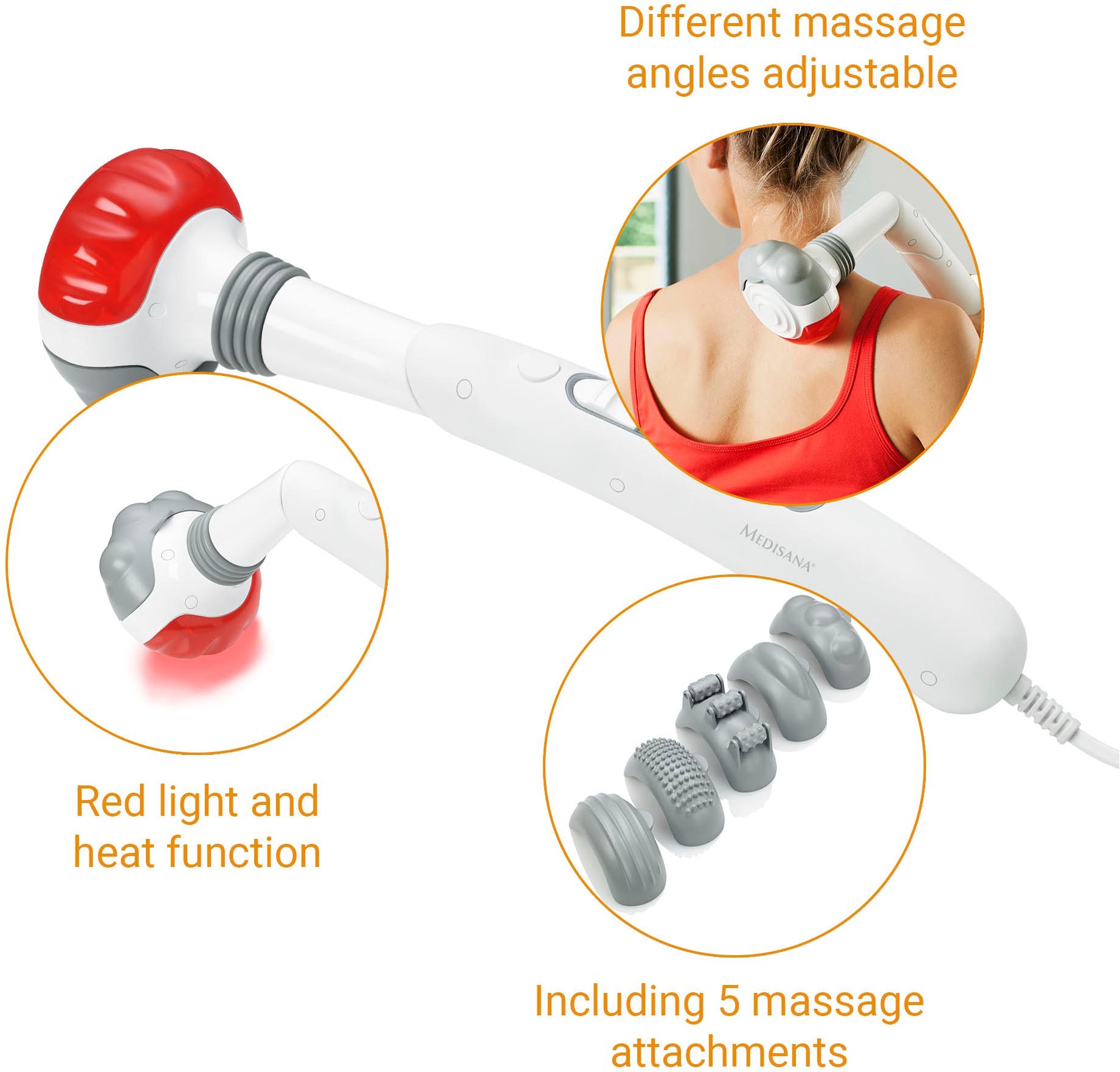 Medisana Massagegerät »HM 886«, (Set, 6 tlg.), Handmassagegerät mit Rotlicht- und Wärmefunktion
