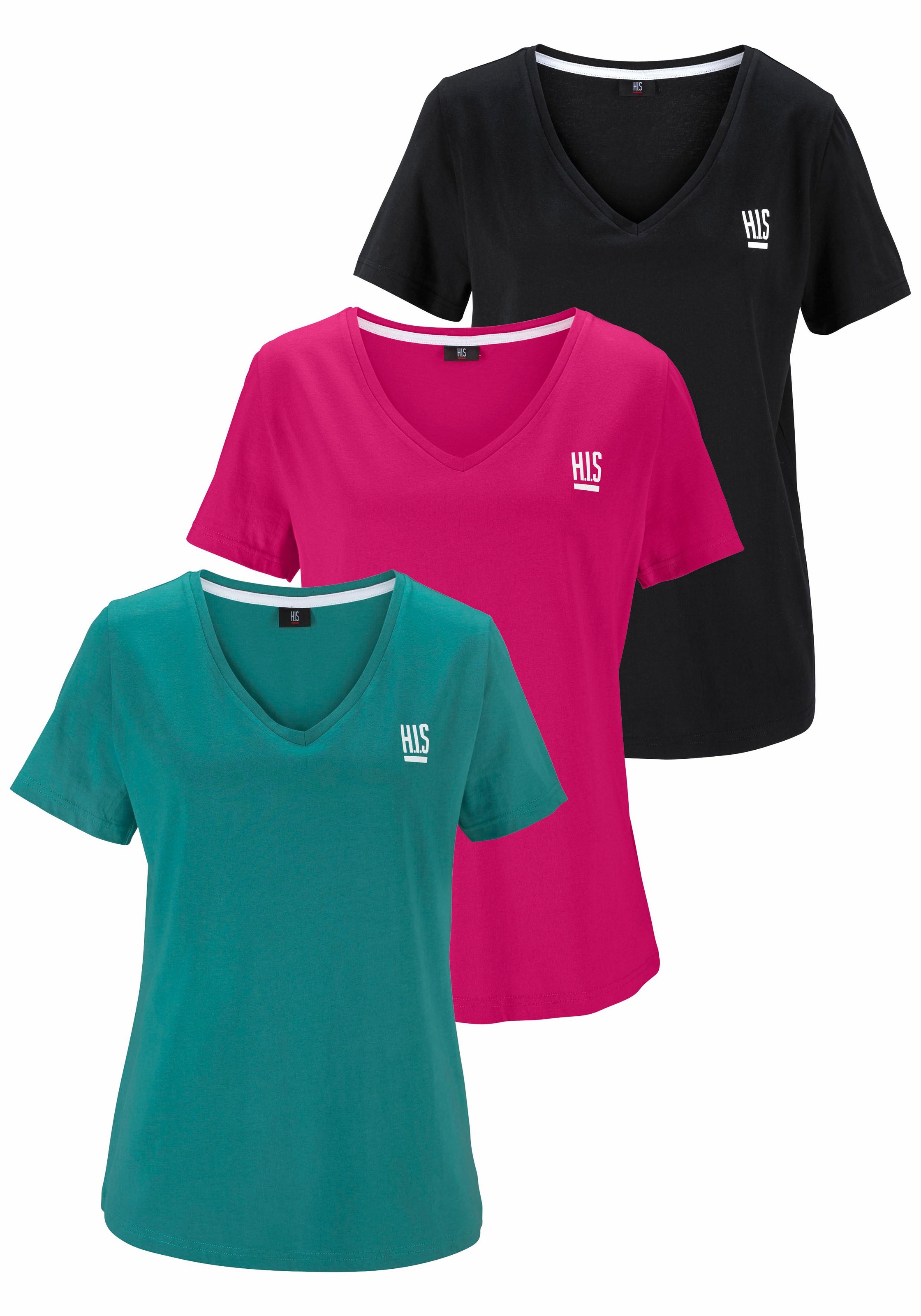 H.I.S T-Shirt "Essential-Basics", 3er-Packer Spar-Set, figurumspielender Sc günstig online kaufen