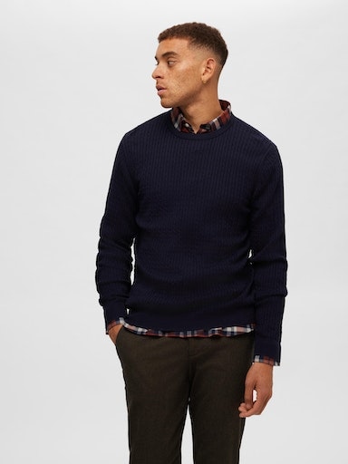 SELECTED HOMME Rundhalspullover "SLHBERG CABLE CREW NECK NOOS" günstig online kaufen