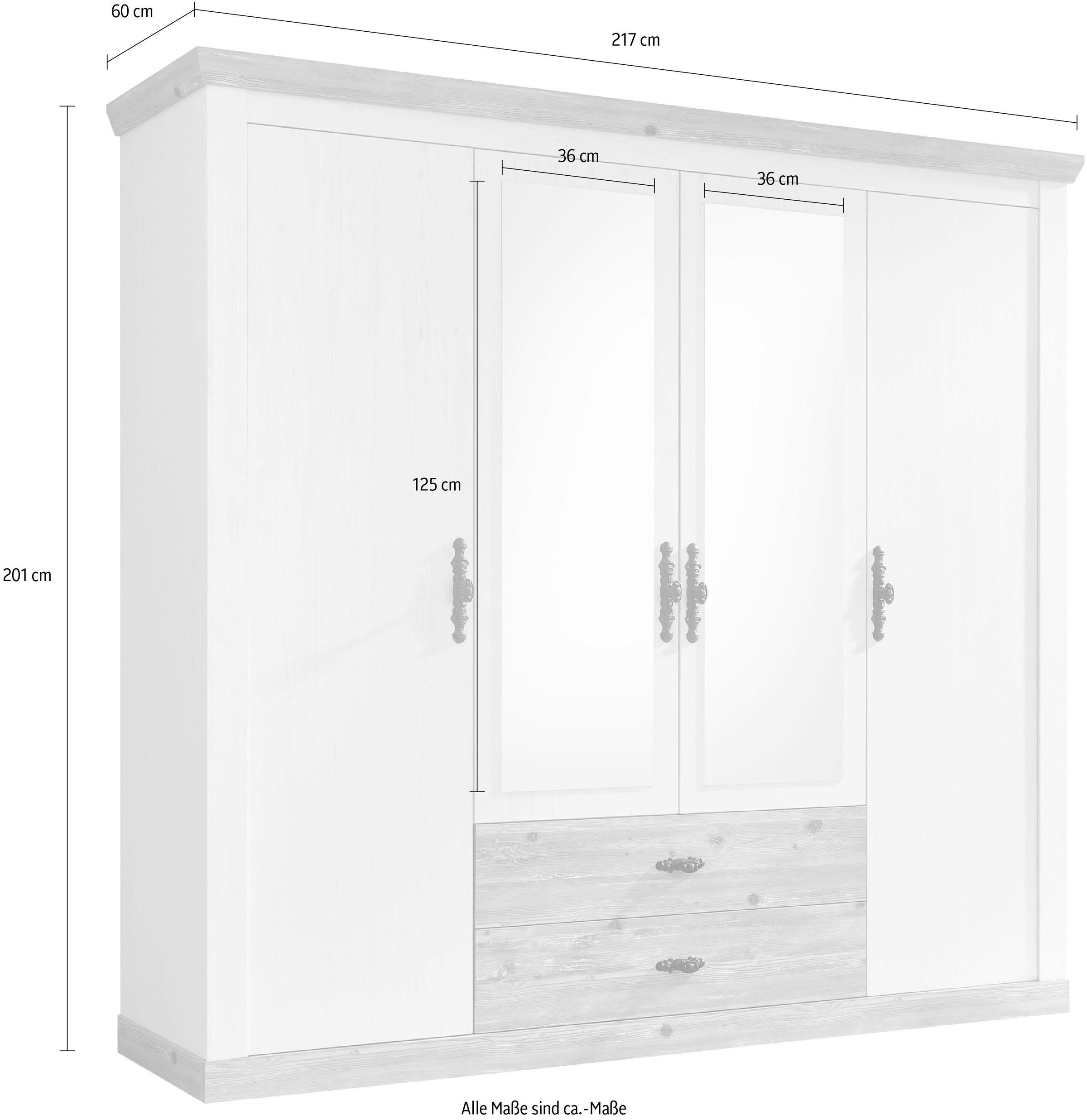 Home affaire Drehtürenschrank »Florenz Landhausschrank,rustikale Metallgriffe mit feinen Verzierungen«, Kleiderschrank mit Spiegel Schlafzimmerschrank BESTSELLER Garderobe