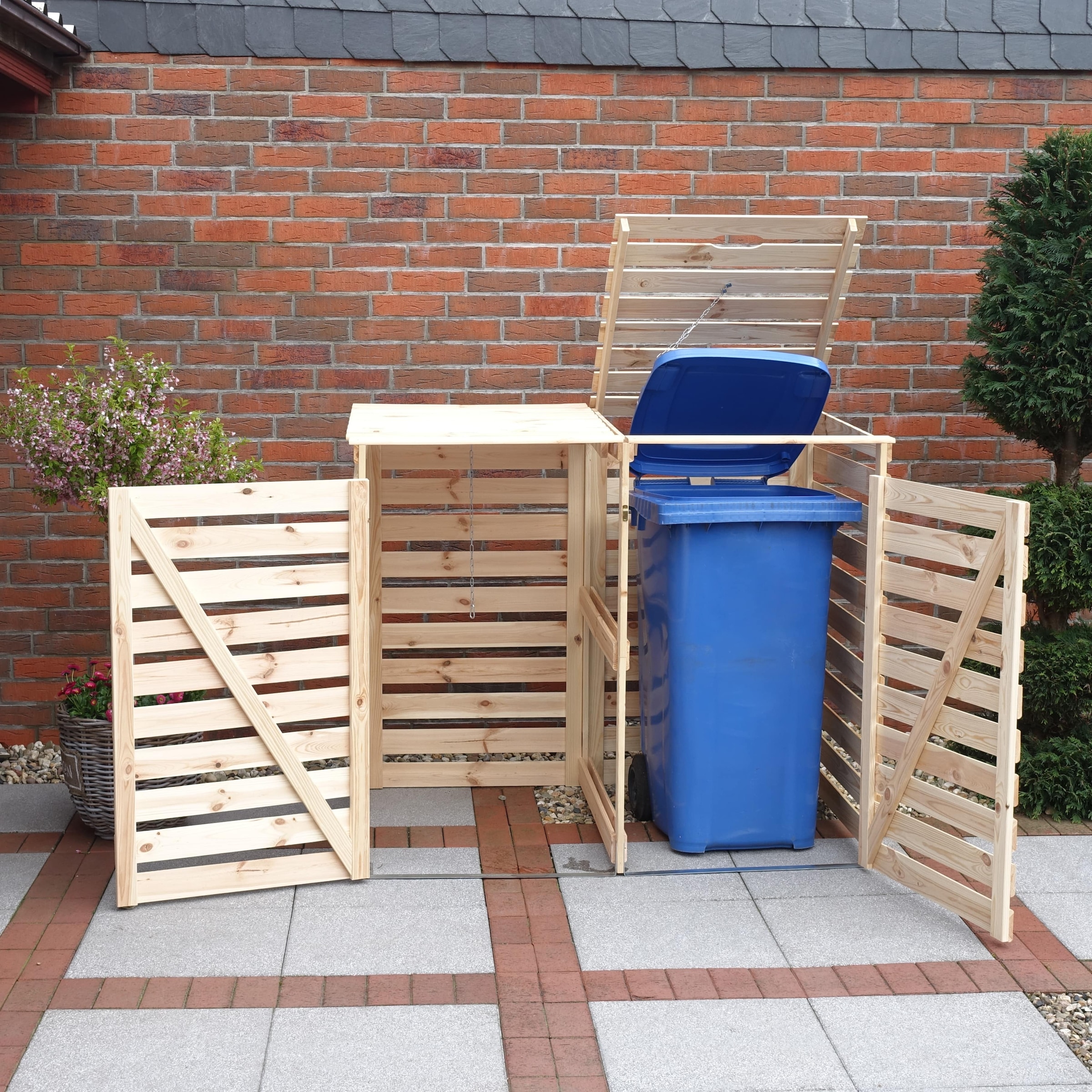 promadino Mülltonnenbox »Vario V«, für 2 x 240 l, holzfarben