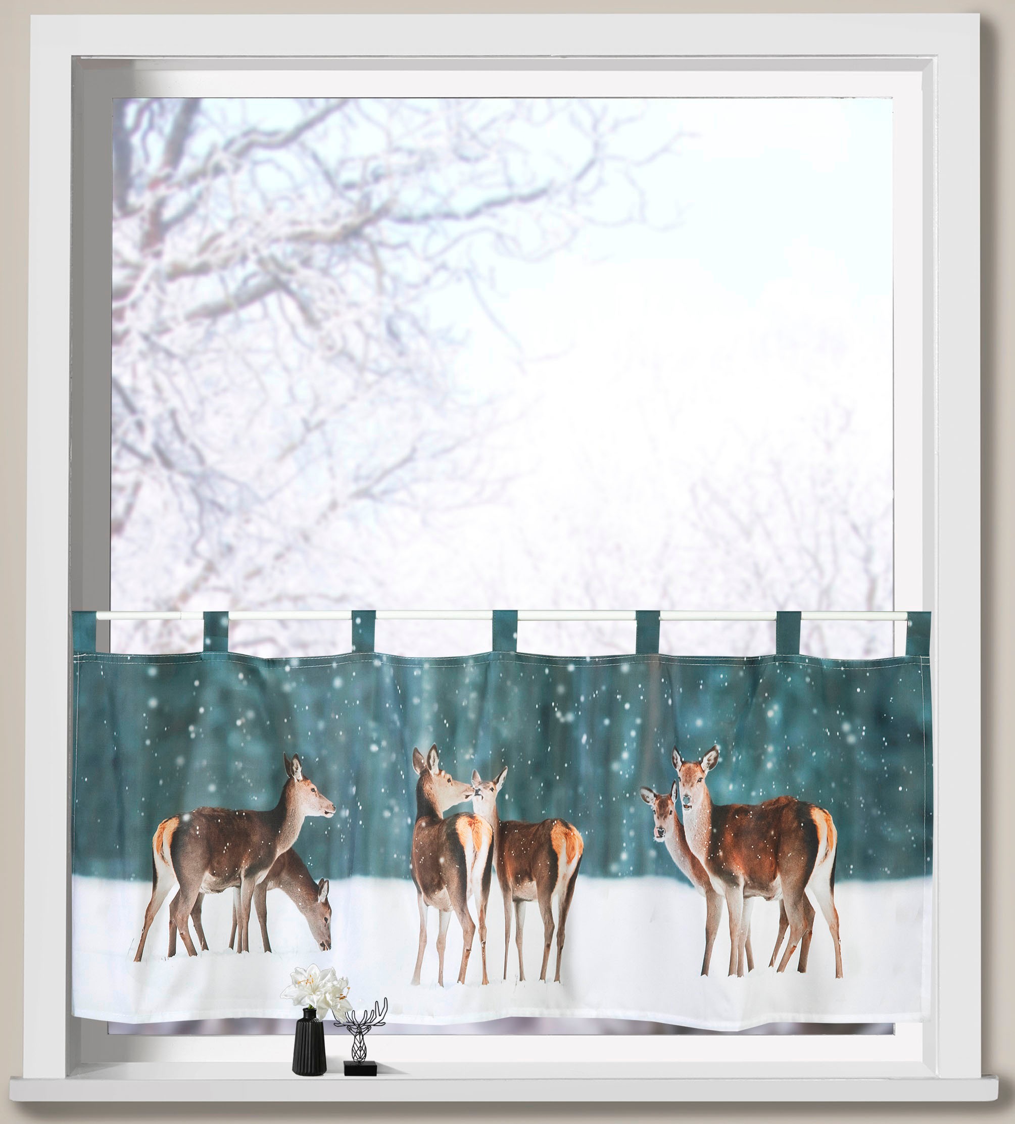 Weckbrodt Scheibengardine "Hirsche im Schnee" Schlaufen 1 Stk. tlg. Bistro, günstig online kaufen