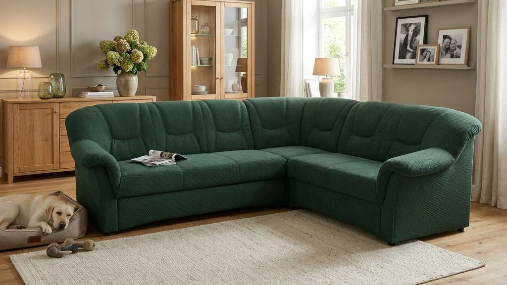 OTTO home Ecksofa "Langelland 232 x 146 cm, auch mit Schlaffunktion, mittelfester Sitz" L-Form, mit Federkern, pflegeleichter Pet Friendly Bezugsstoff