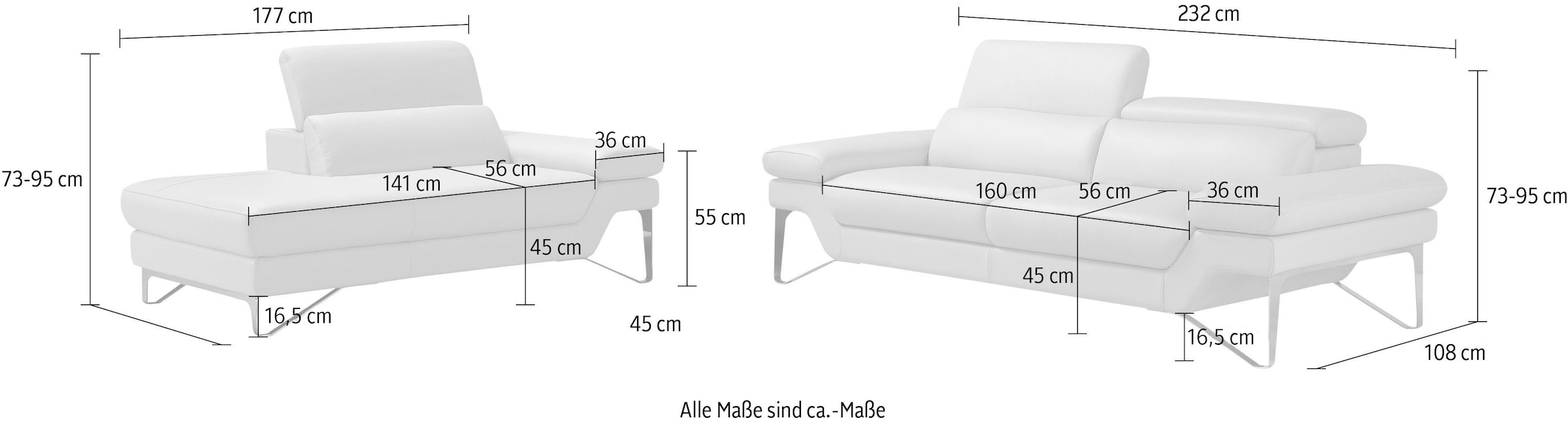 Egoitaliano Polstergarnitur »Princess«, Set aus 2,5 Sitzer und Ottomane, Kopfstützen manuell verstellbar