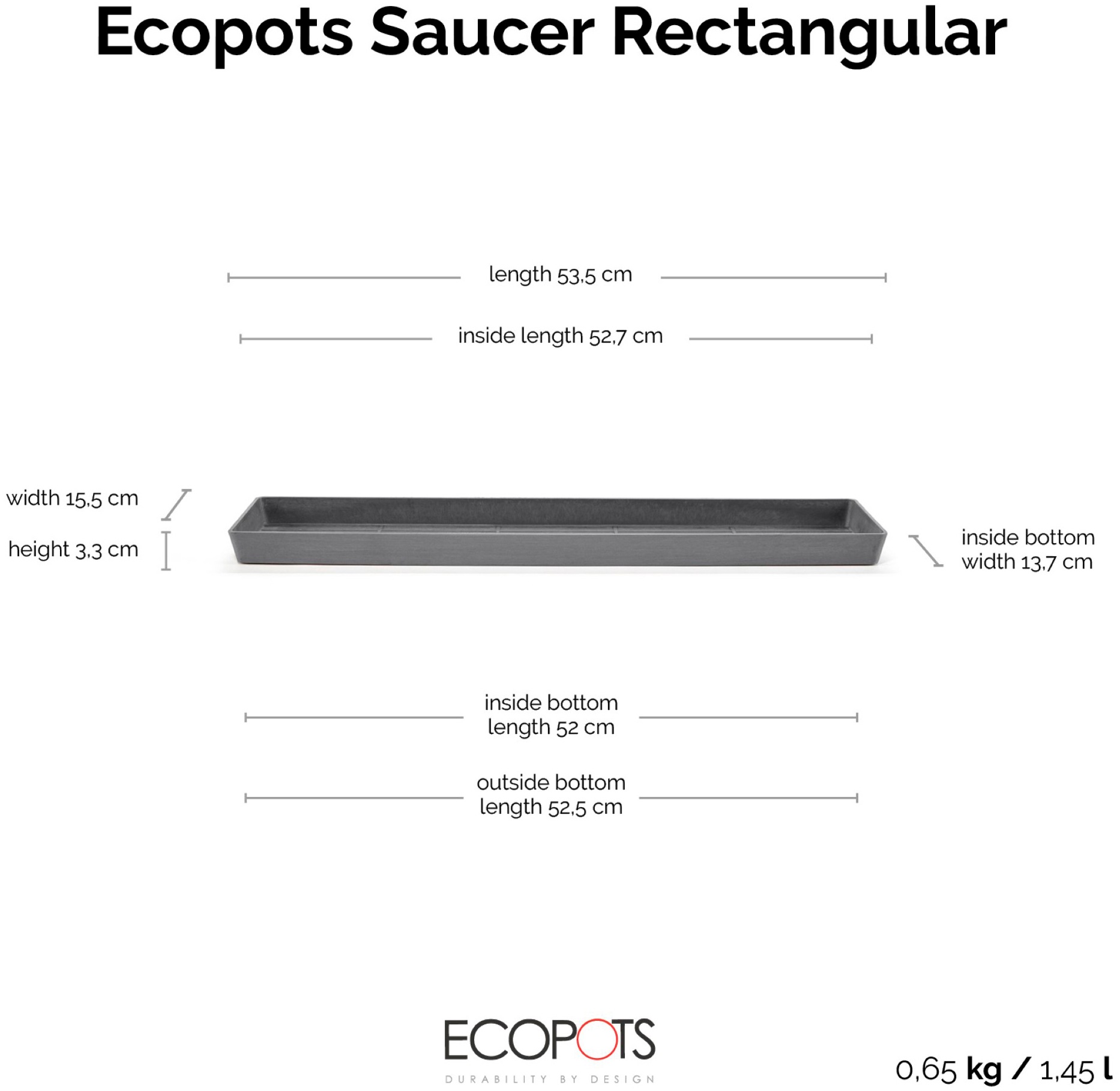 ECOPOTS Topfuntersetzer »Rechteckig 55 Grau«, für innen und außen: frostsicher, bruchsicher und lichtbeständig