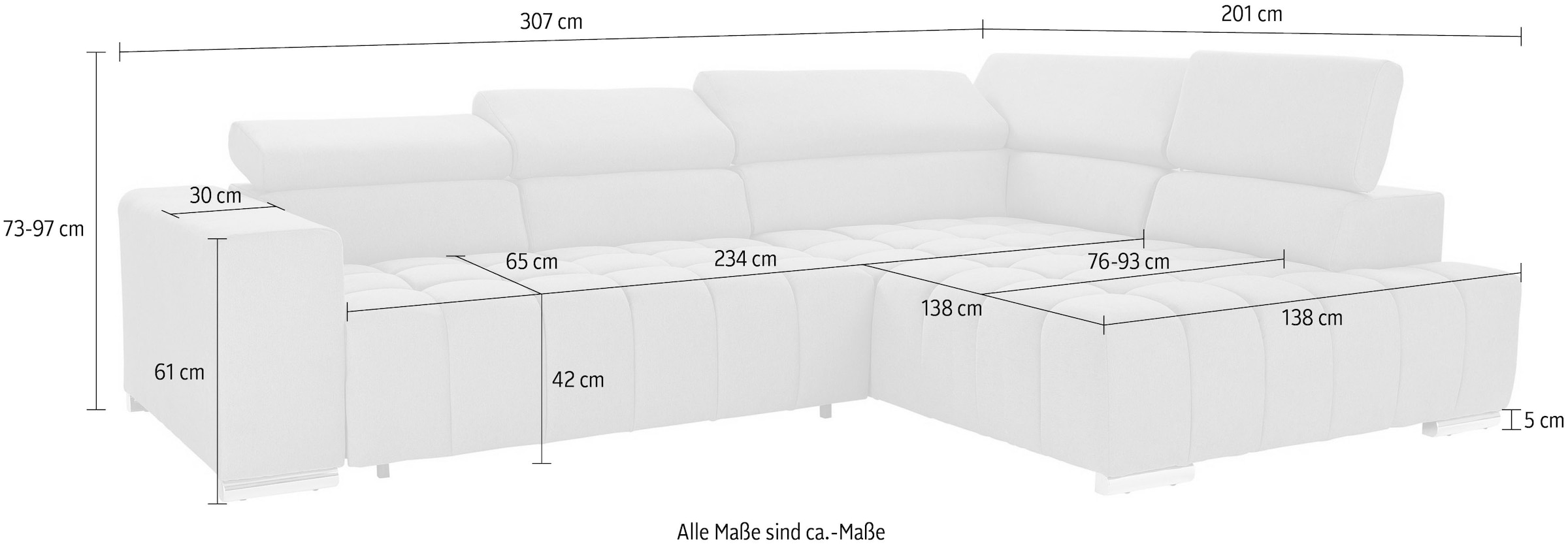 exxpo - sofa fashion Ecksofa Elias, L-Form, mit Kopf- bzw. Rückenverstellung, wahlweise mit Bettfunktion