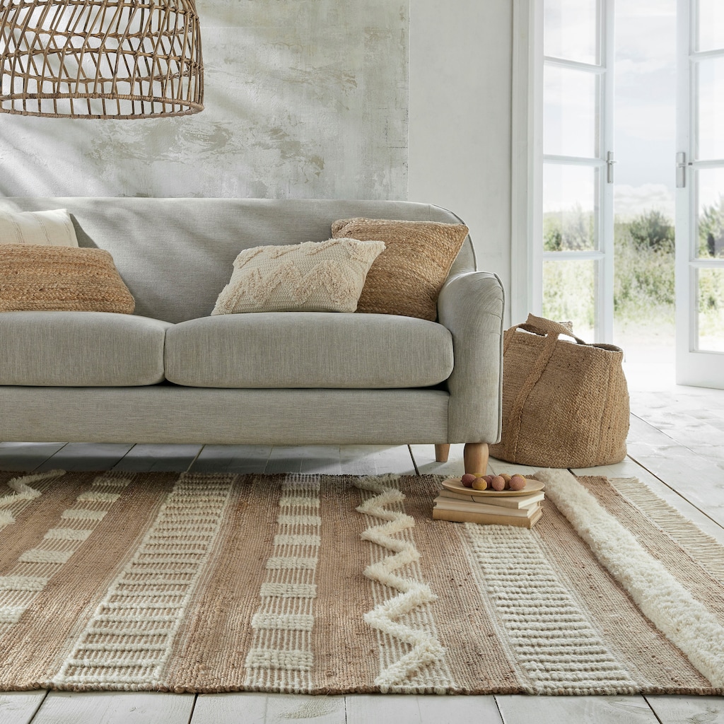 FLAIR RUGS Teppich »Medina«, rechteckig, Boho-Look, aus Naturfasern wie Wolle & Jute