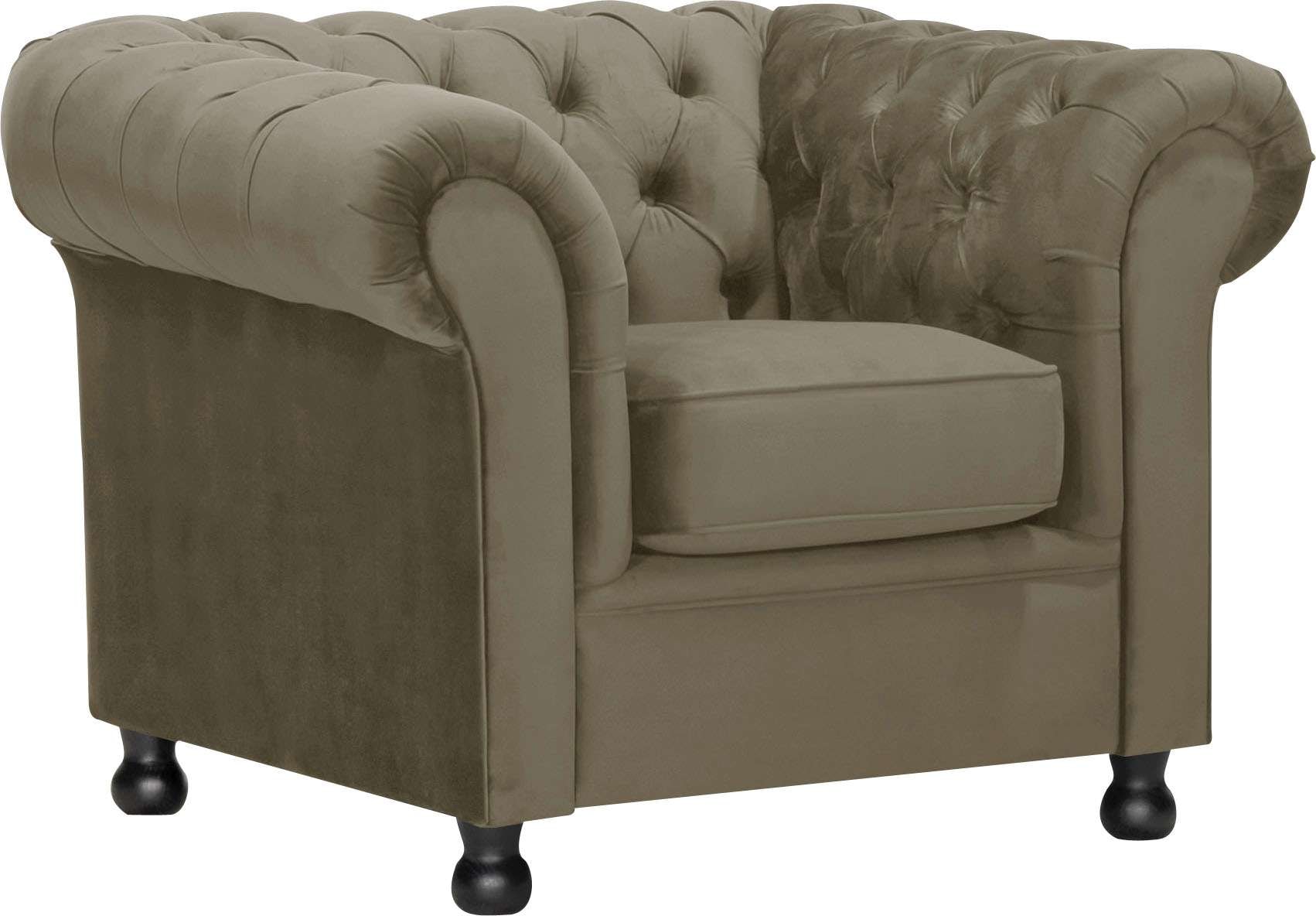 Home affaire Sessel »BRONNOY Chesterfield Sessel mit aufwendiger Knopfheftung, Breite 108cm« Polstersessel mit geschwungenen Armlehnen, Chesterfield-Optik