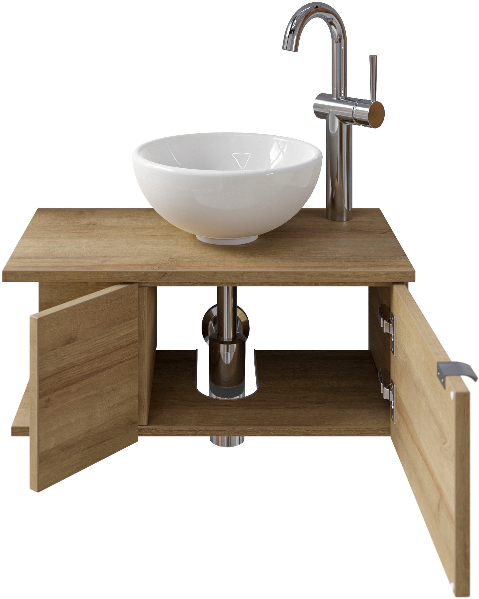 Saphir Badmöbel-Set »Serie 6915«, (4 St.), Gäste-Bad, 70 cm breit, mit LED-Spiegel, offenem Fach und 2 Türen