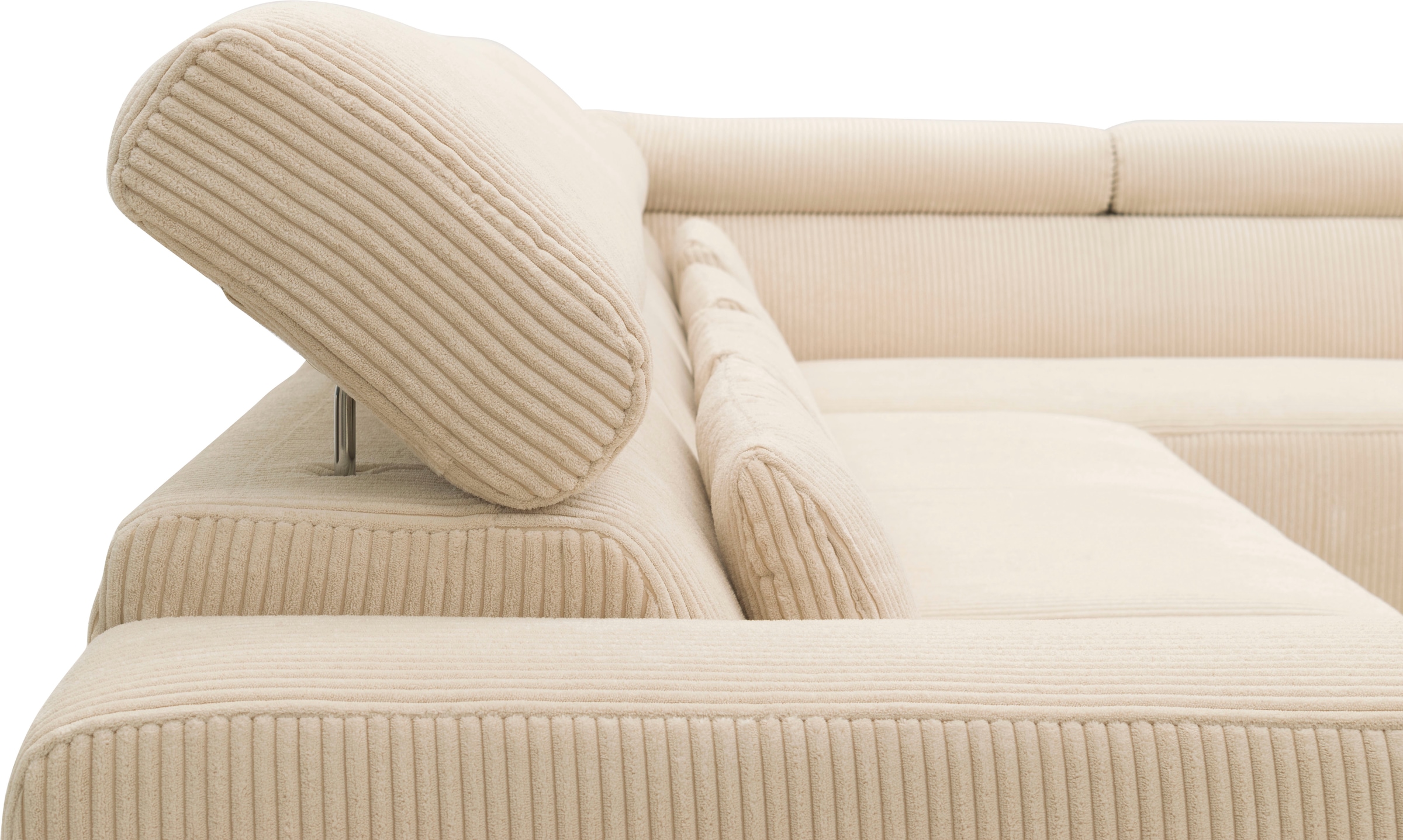 DOMO collection Wohnlandschaft »Brandon, belastbar bis 140kg/ Sitz, B/T: 359/228 cm, U-Form«, ohne Sitztiefenverstellung, Cord, creme