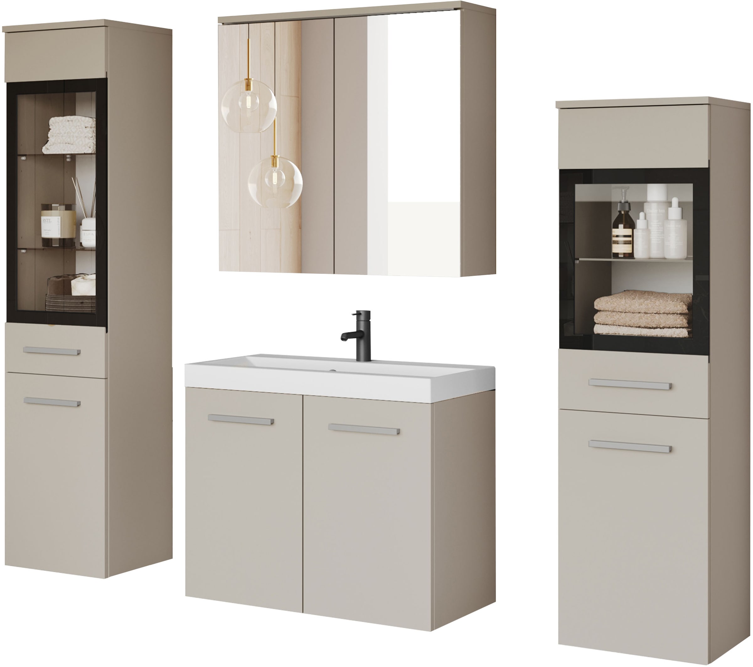 welltime Badmöbel-Set "MADRIT II, Schrank mit Waschbecken, 2 Hänger, Spiege günstig online kaufen