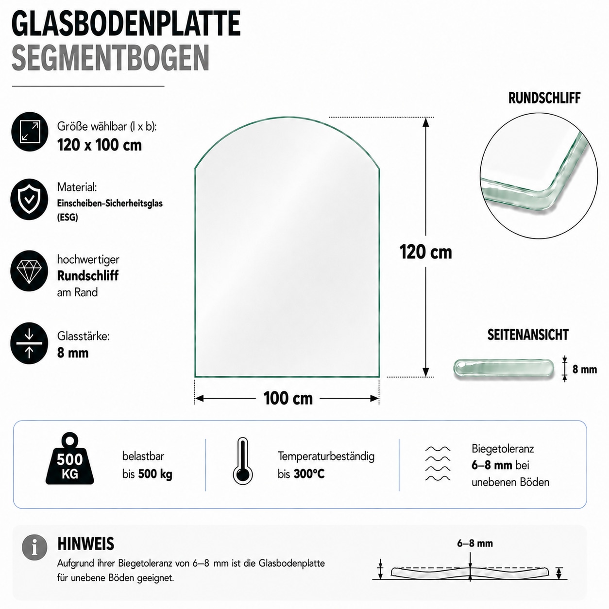 Hanseatic Bodenschutzplatte »Segmentbogen Glas 100x120x0,8« Funkenschutzplatte