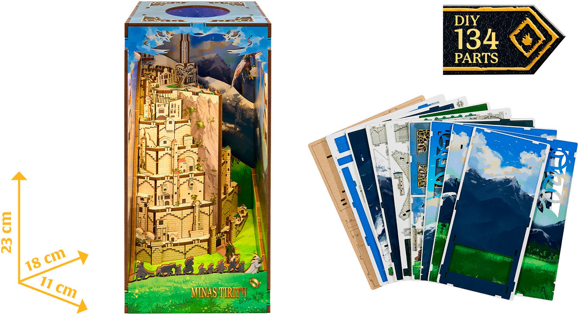 Revell® 3D-Puzzle »Book Nook, Tiny Adventures Herr der Ringe Minas Tirith«, Buchstütze; mit LED-Beleuchtung