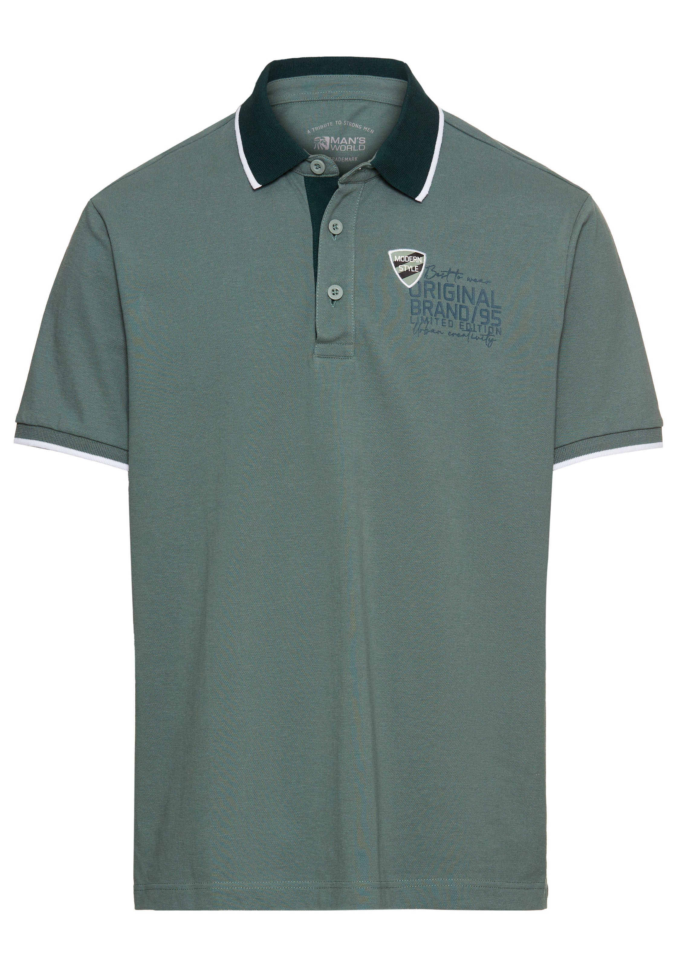 Man's World Poloshirt, mit Brustprint, meliertes Material