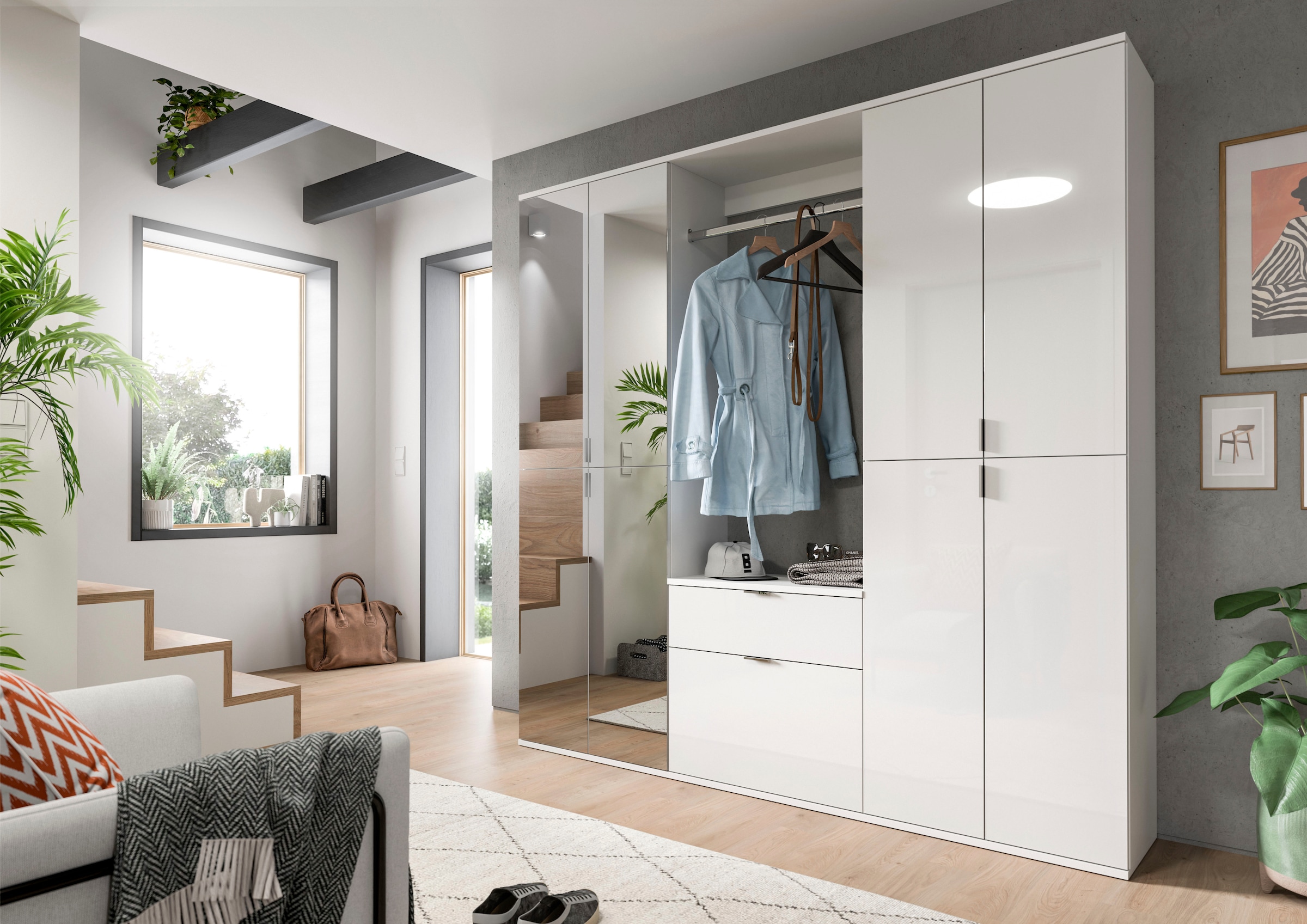 INOSIGN Garderoben-Set »Trondheim, Breite 183 cm, 5-teilig, bestehend aus:«, (Set, 4 St.), 2x Garderobenschrank, 1 Kommode, 1 Garderobenstange, 1 Ablageboden