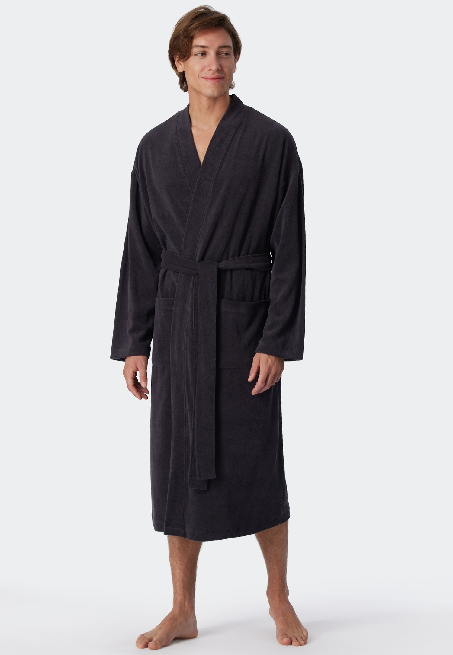 Thumbnail - Schiesser Herrenbademantel "Feather Terry" Bindegürtel, Seitentaschen