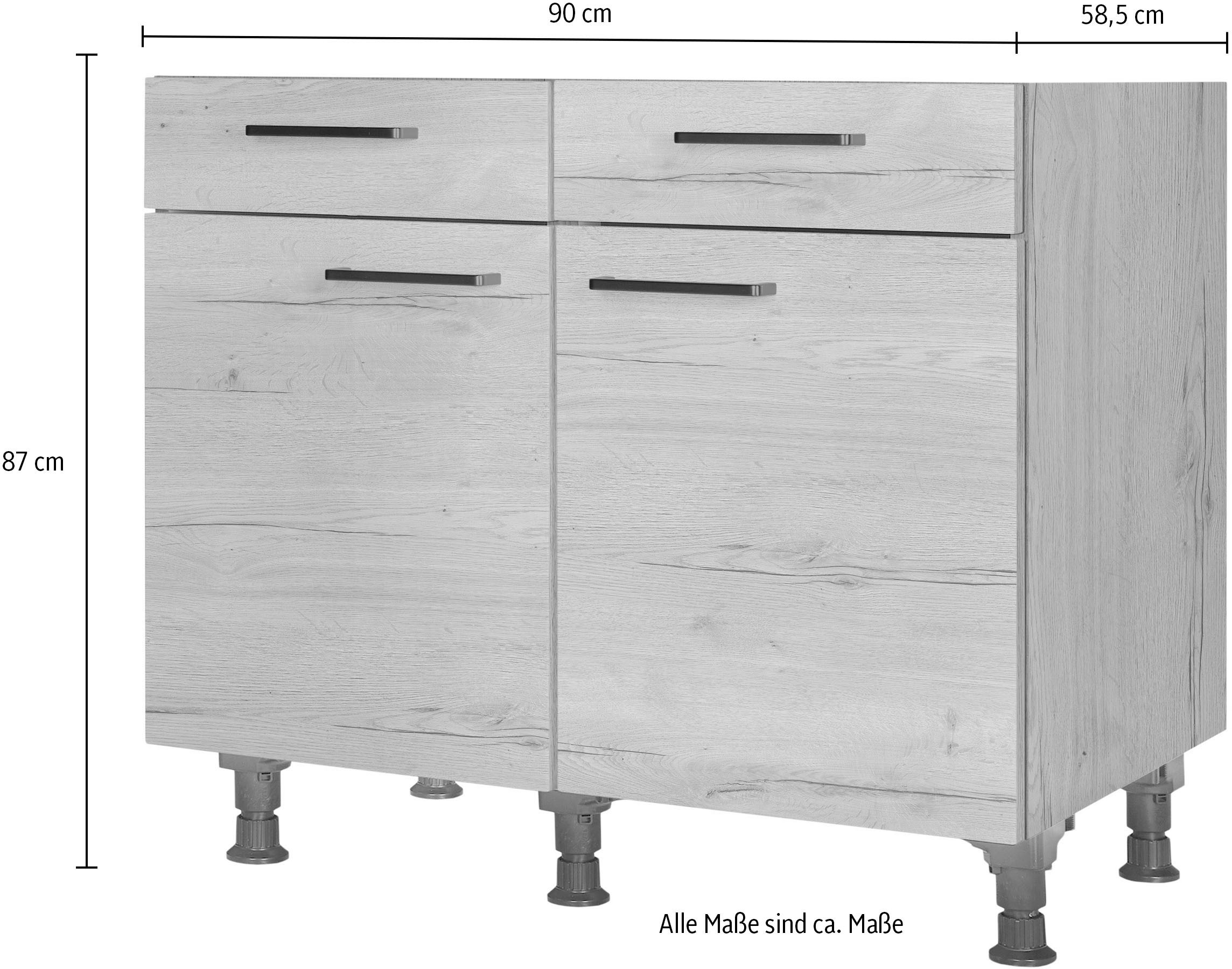 nobilia® Unterschrank »"Structura", vormontiert, Breite 90 cm, Soft-Close-Funktion«, bei den Schubkästen, inkl. höhenverstellbare Sockelfüße