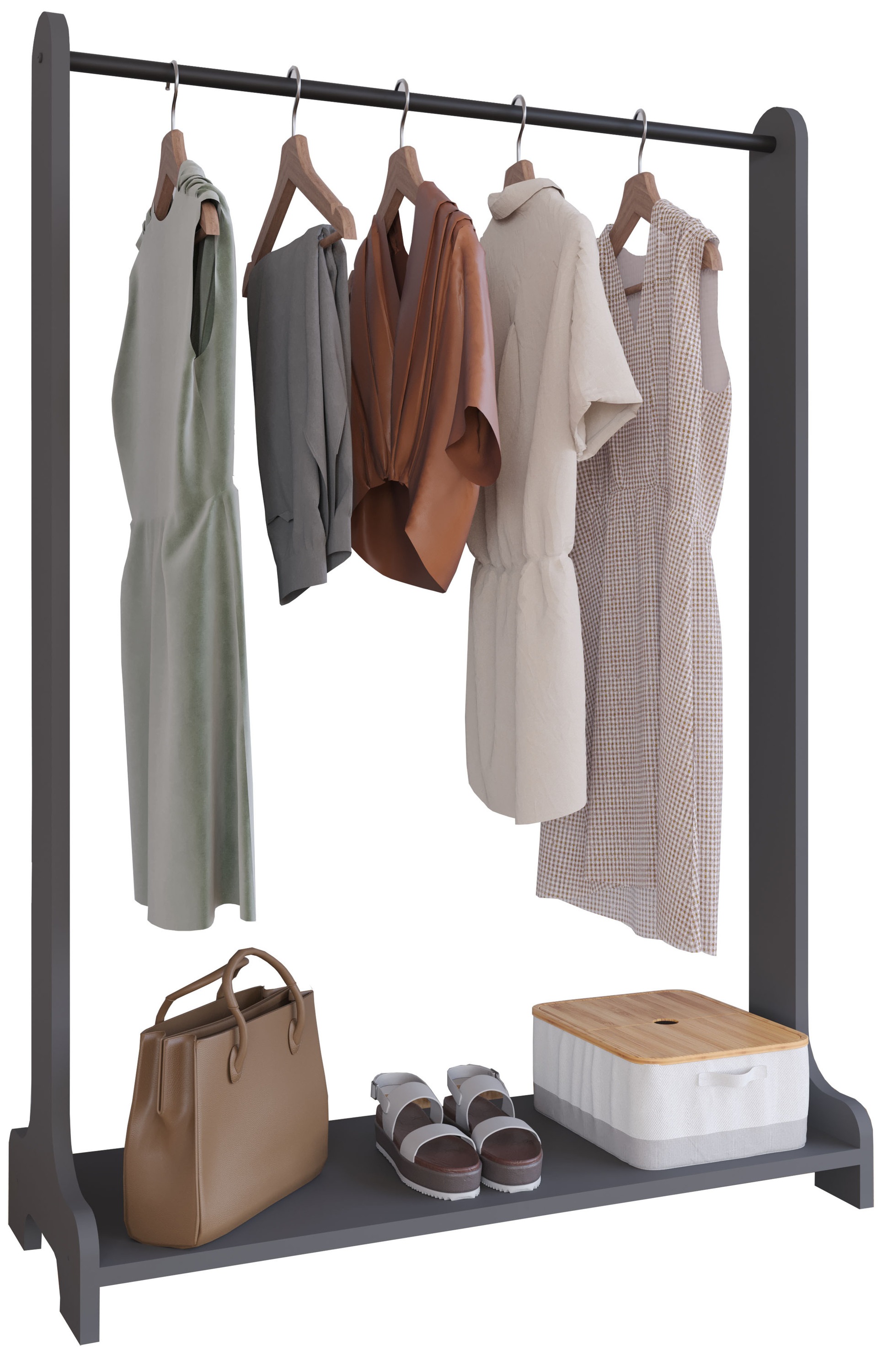 Kleiderschrank VCM, B:89cm T:35cmanthrazit, Obermaterial: 100% Holz Wood., Schlafzimmer, Schränke, "Offener begehbarer Kleiderschrank Regal Lempu M"