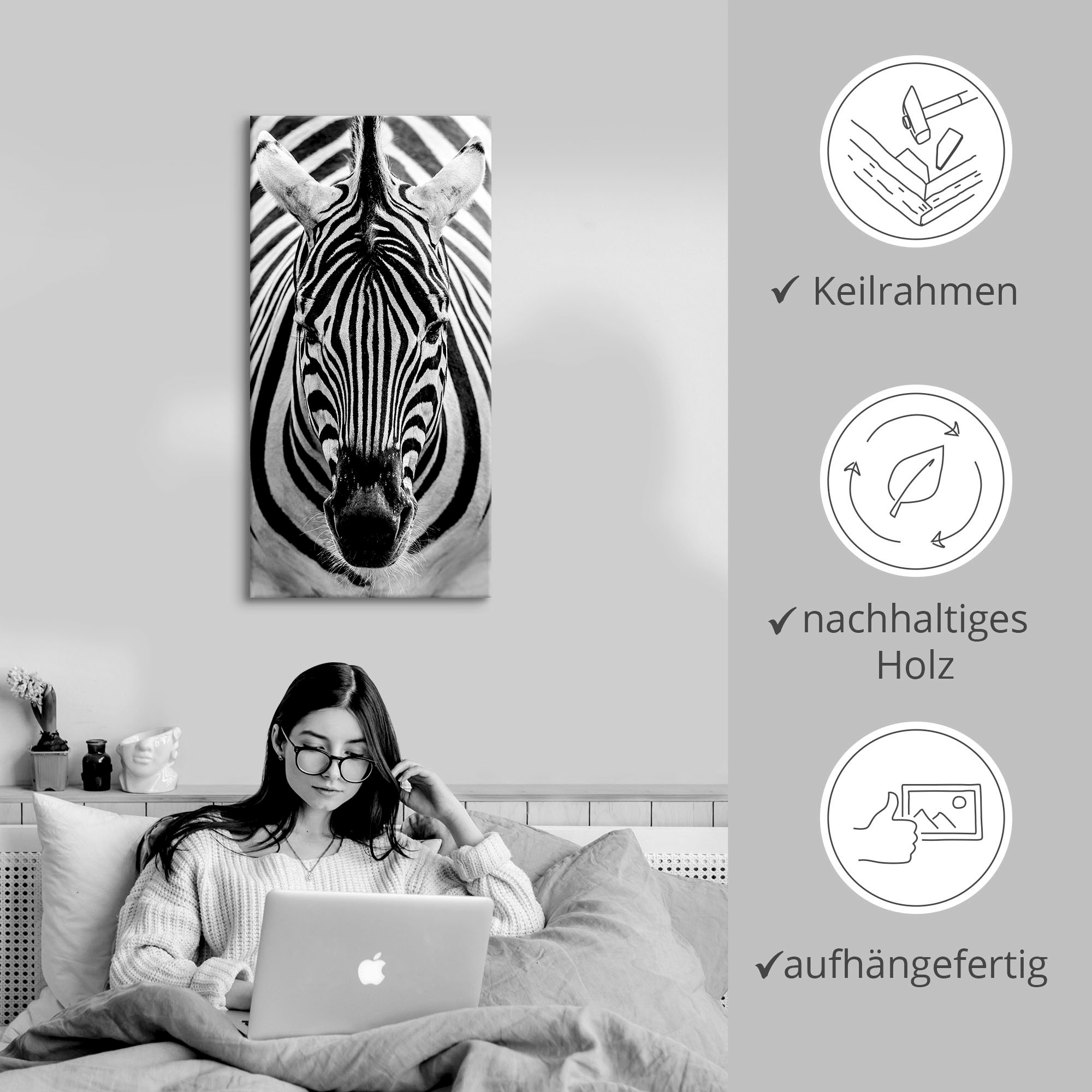 Artland Wandbild »Zebra«, Wildtiere, (1 St.), als Leinwandbild, Poster, Wandaufkleber in verschied. Größen