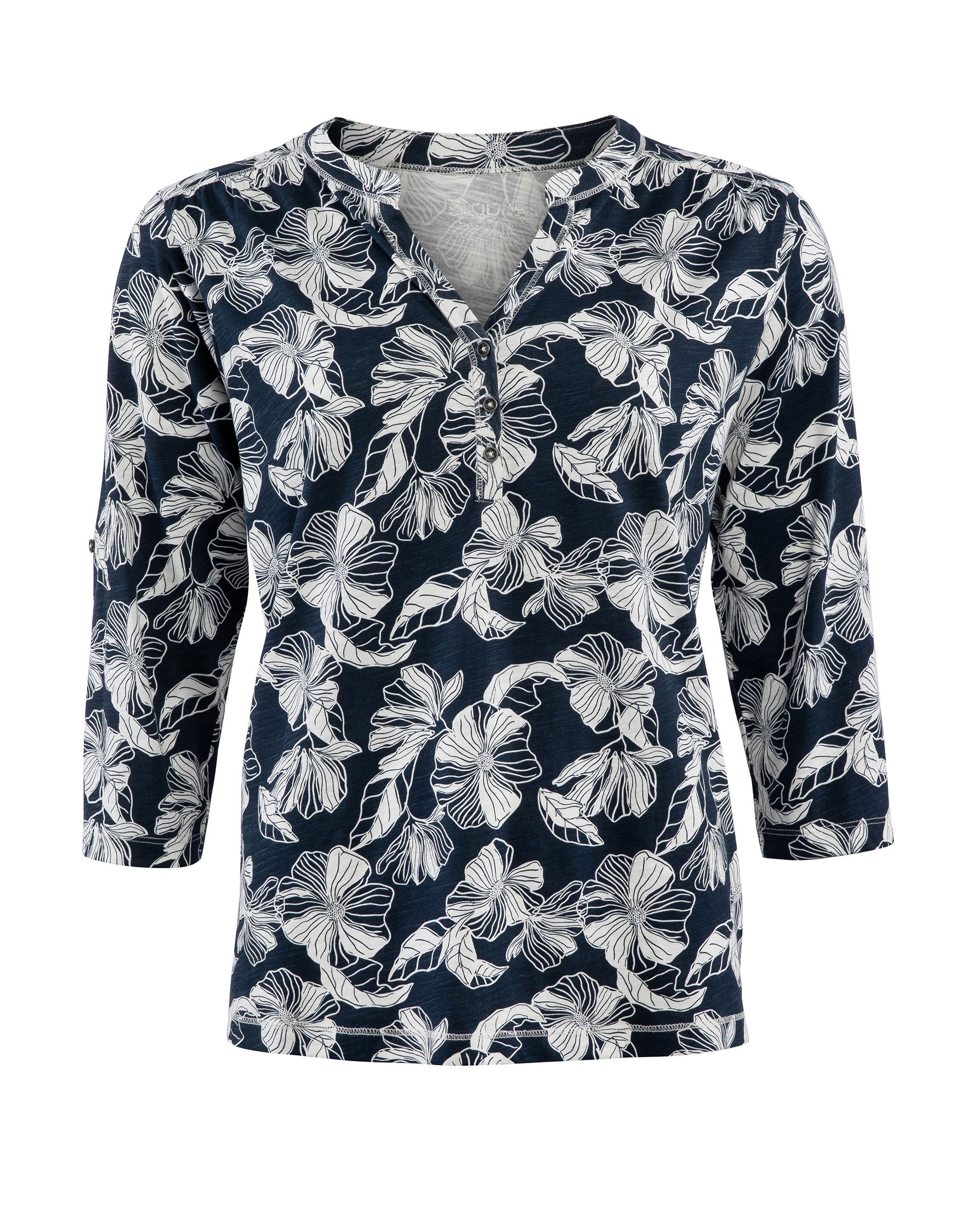 STOOKER WOMEN 3/4-Arm-Shirt »MARIE Print Shirt Bluse 3/4-Arm«, Regular Fit Shirt Bluse Baumwolle Shirt Knopfleiste für Damen