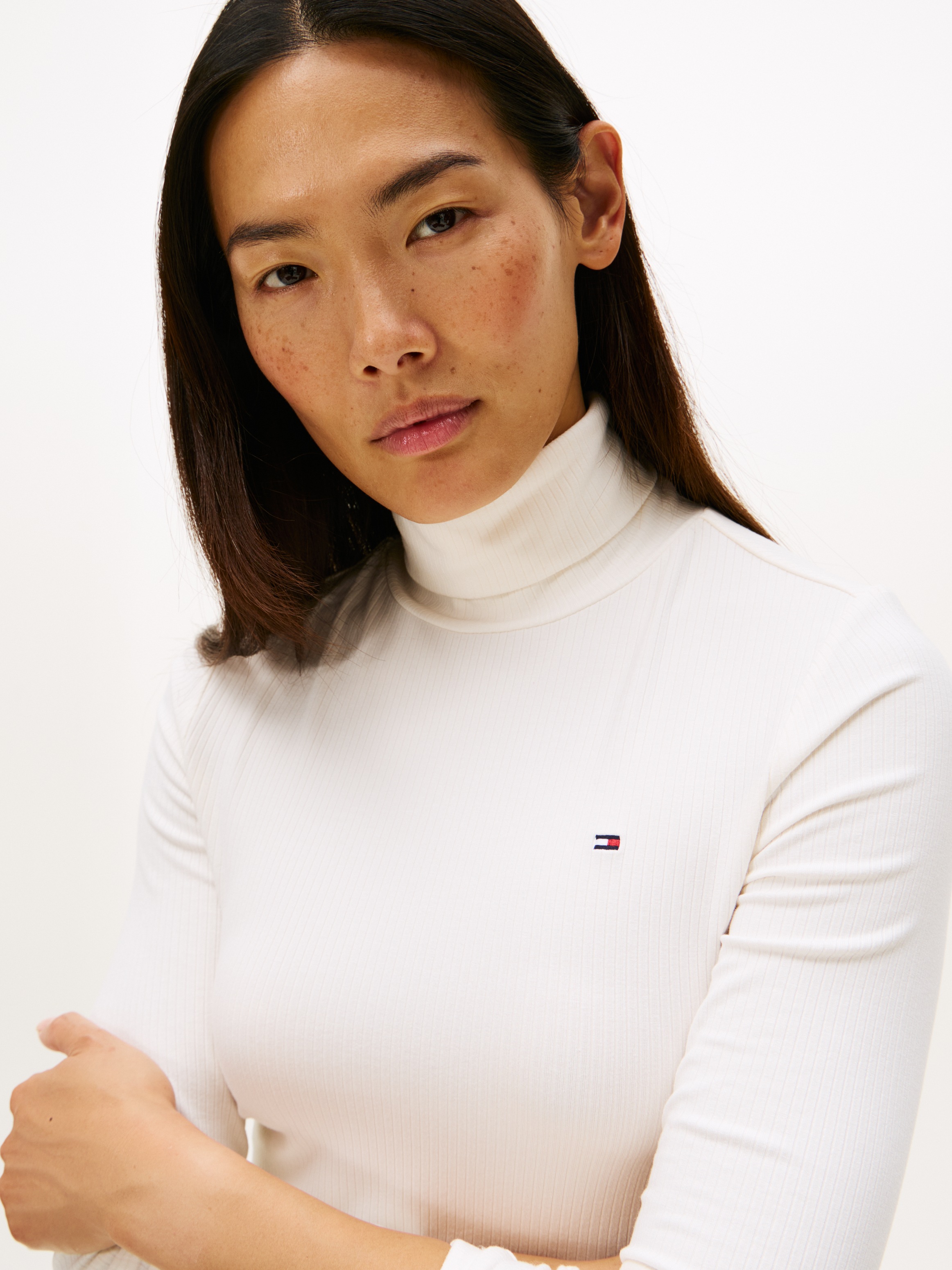 Tommy Hilfiger Langarmshirt "SLIM 5X2 RIB ROLL-NK LS", in gerippter Struktu günstig online kaufen