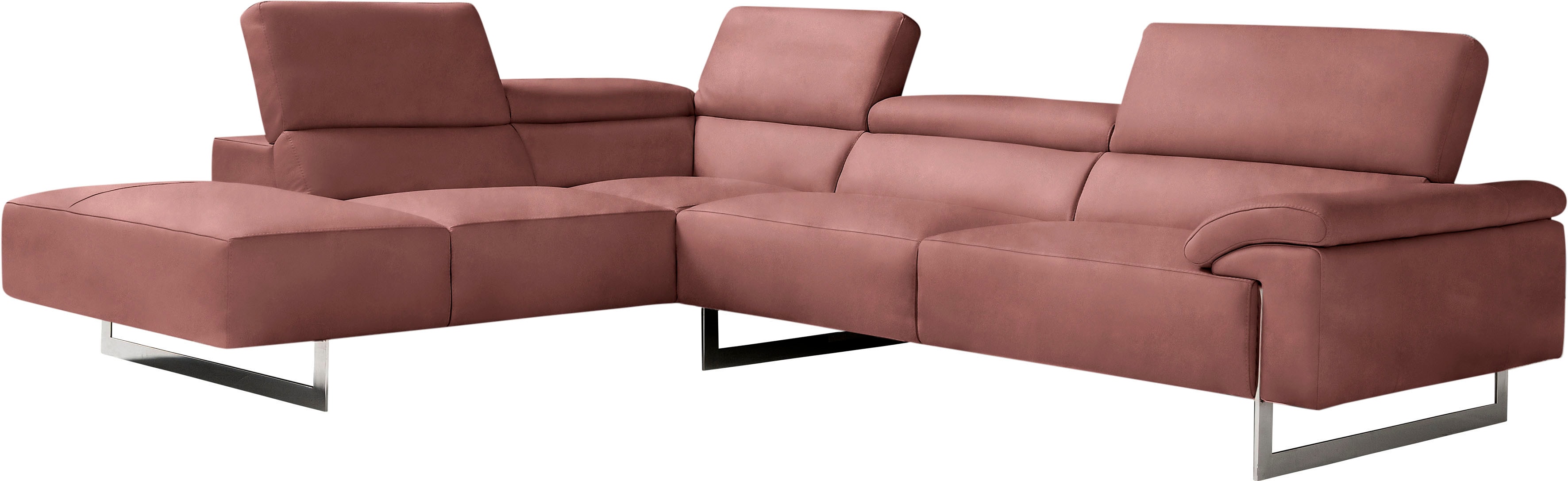 Egoitaliano Ecksofa "Malika, elegant und bequem, Designsofa, L-Form" mit Ottomane, inkl. Kopfteilverstellung und chromfarbenen Metallfüßen