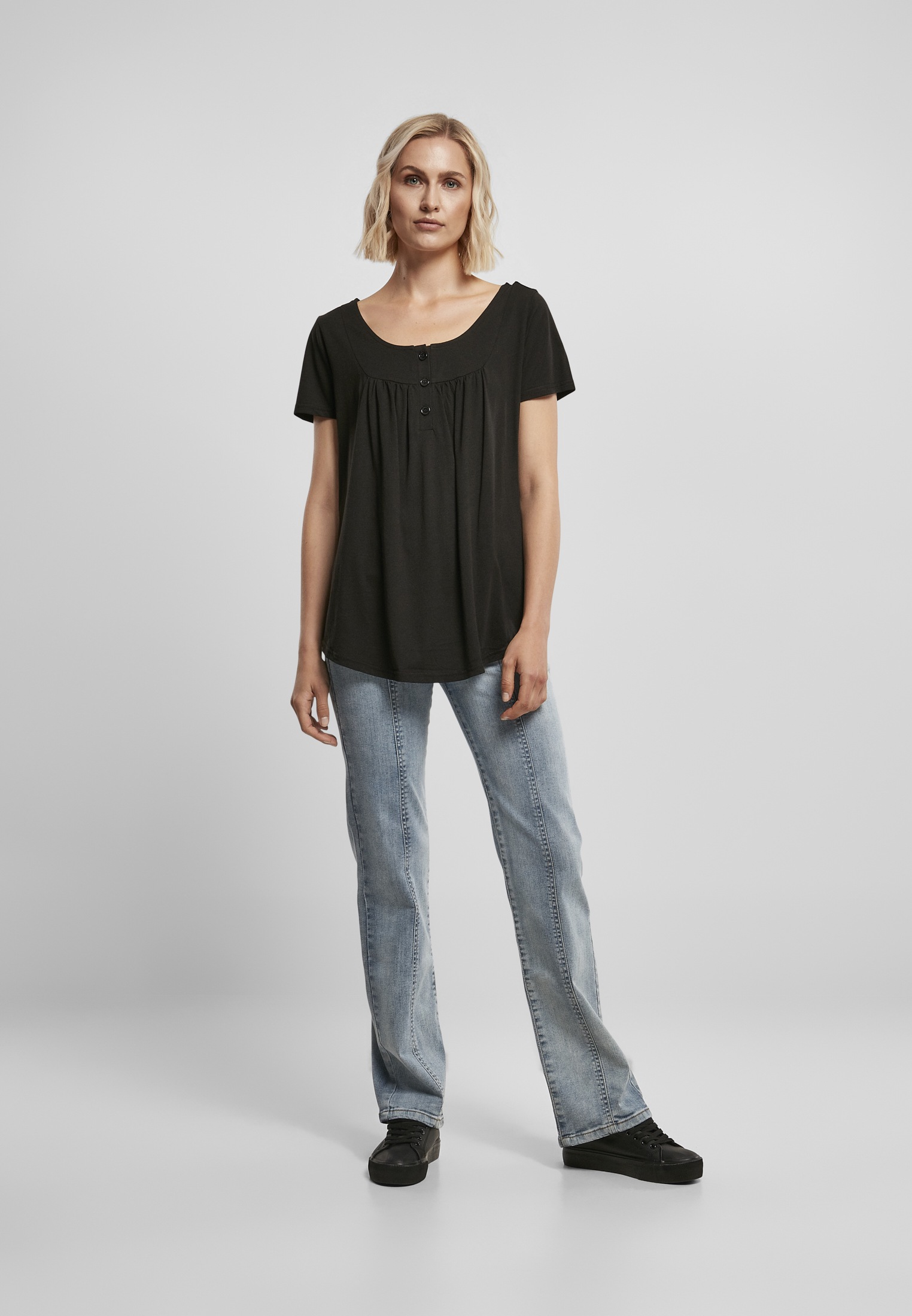 URBAN CLASSICS Kurzarmshirt »Damen Ladies Viscose Button Up Tee«, (1 tlg.)  für bestellen | BAUR | T-Shirts