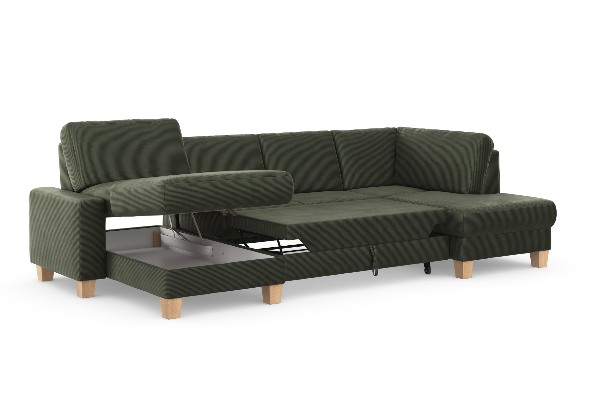 Home affaire Wohnlandschaft »Summer U-Form«, mit oder ohne Bettfunktion und Bettkasten, Cord-Bezug