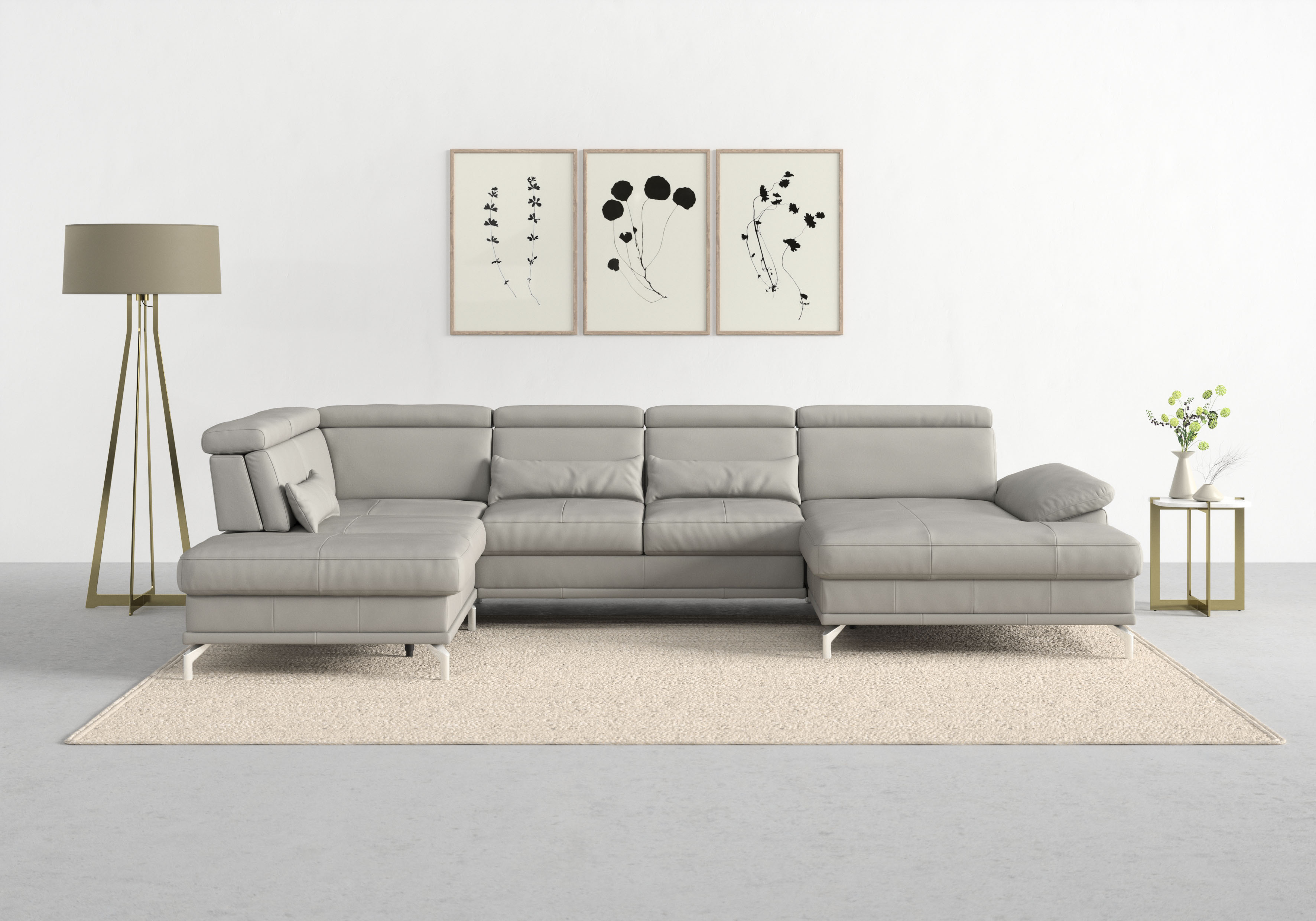 sit&more Wohnlandschaft "Cabrio U-Form, B: 359 cm, mit Sitztiefen-, Arm- & Kopfteilverstellung" 3 Nierenkissen, Federkern, mit Schlaffunktion und Stauraum