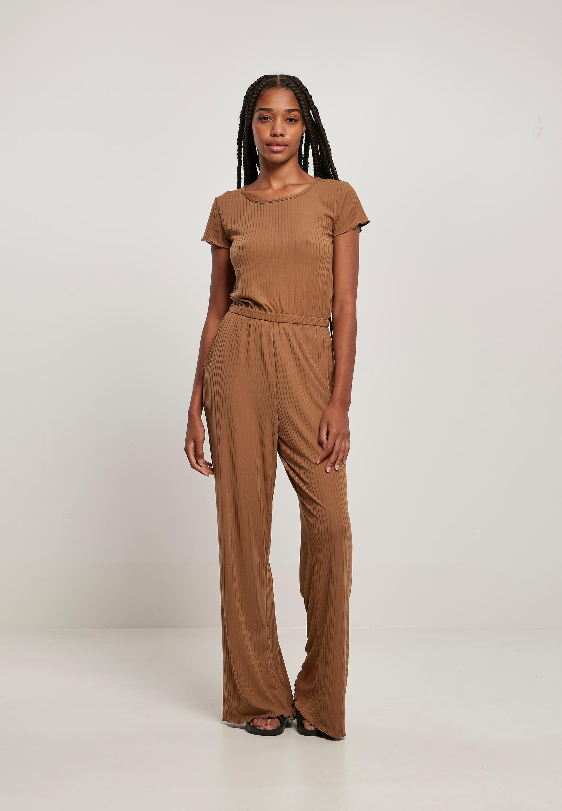 URBAN CLASSICS Jumpsuit »Urban Classics Damen Ladies Rib Wid Leg Jumpsuit«, (1 tlg.)