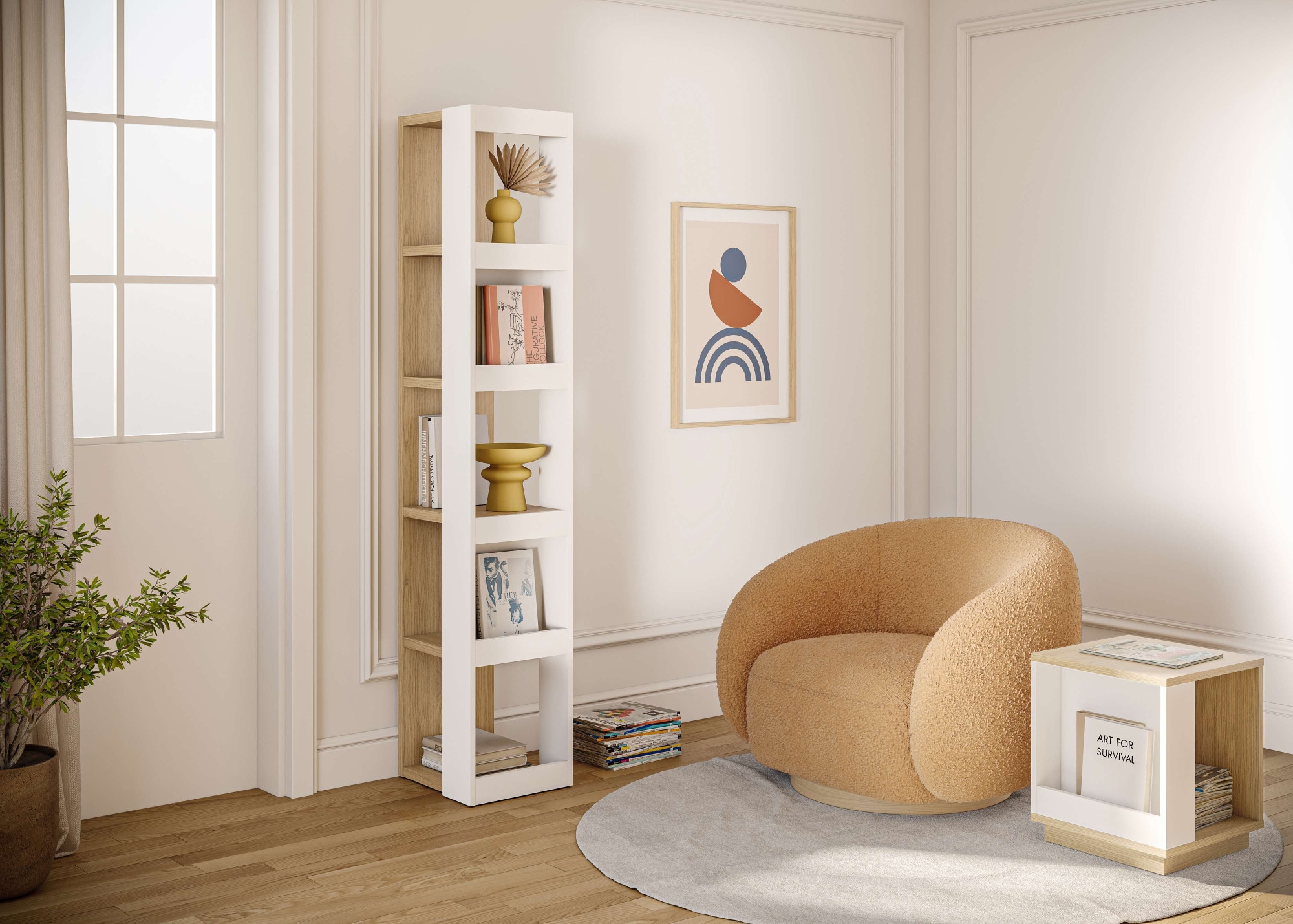 TemaHome Bücherregal »Ella vielseitiges Regal, Eiche Furnier, Aufbewahrung,«, Seitliche Fächer, offene Front, moderner Farbmix, Höhe 114 oder 188 cm