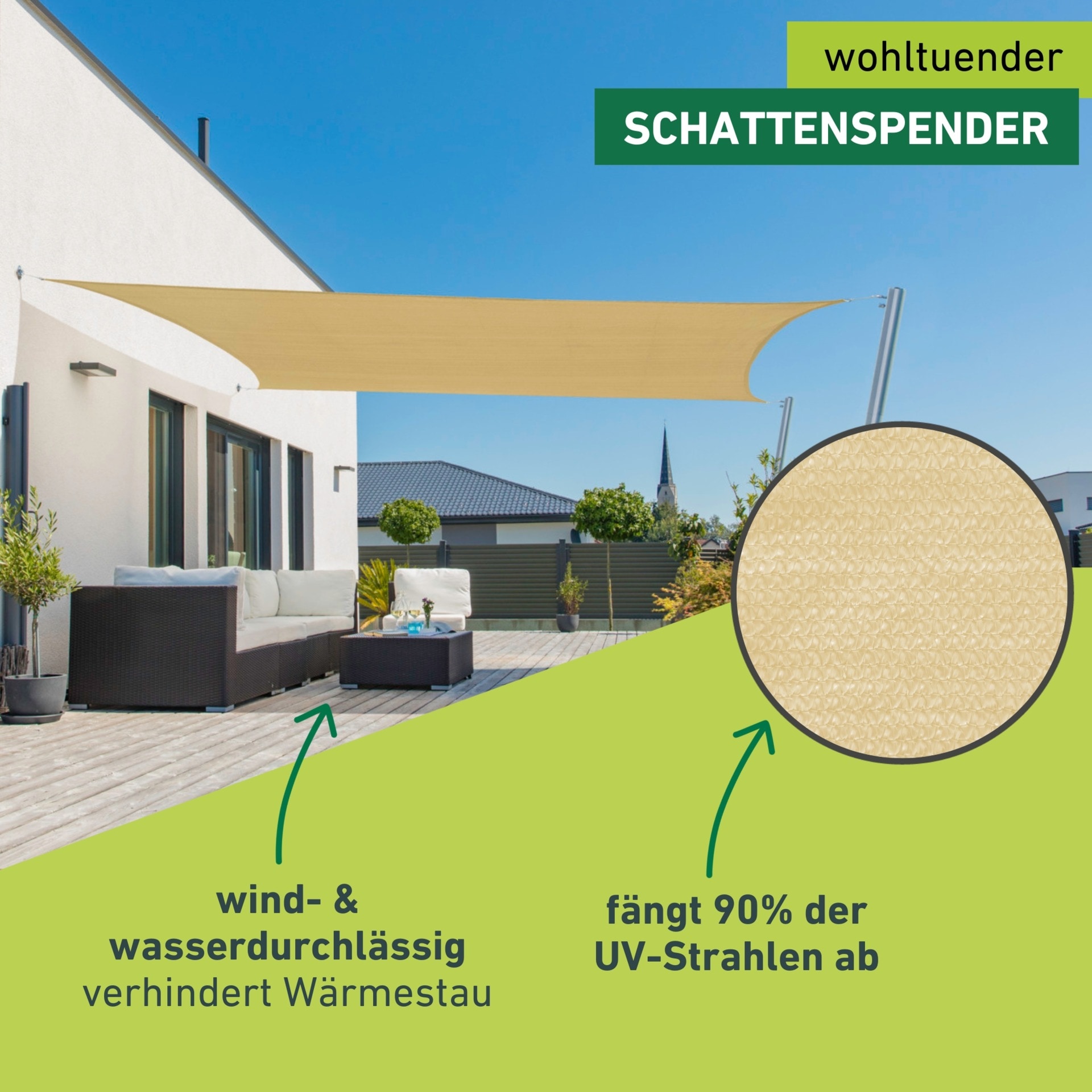 Windhager Sonnensegel »Capri, Rechteckiges Segel zur Beschattung von Garten, Terrasse, Balkon« Sonnenschutz 3 x 4 m, erhältlich in grau, champagner oder reed