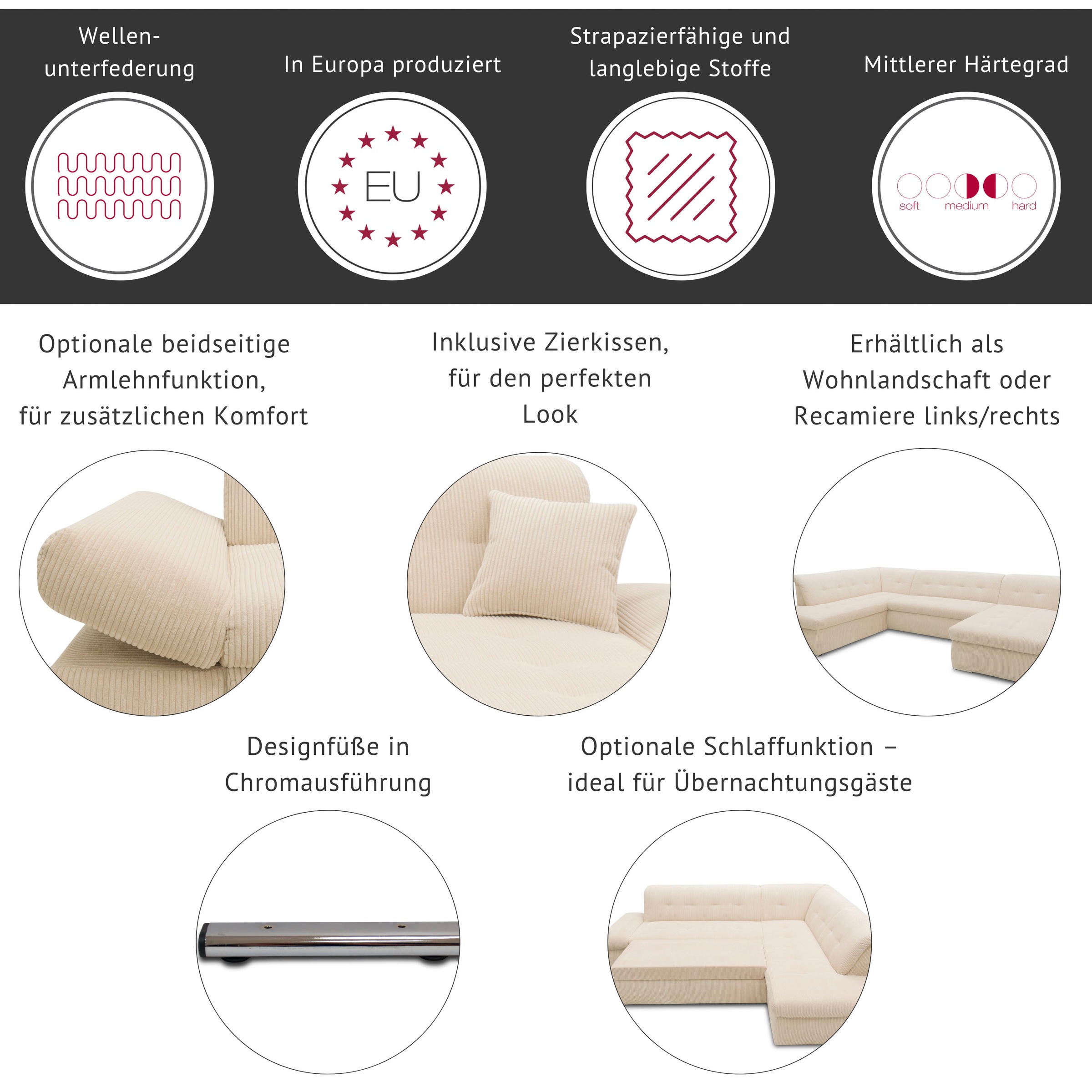 Thumbnail - DOMO collection Wohnlandschaft "Moric wahlweise mit Bettfunktion und Armteilverstellung, XXL" U-Form, beidseitig mit Rec...