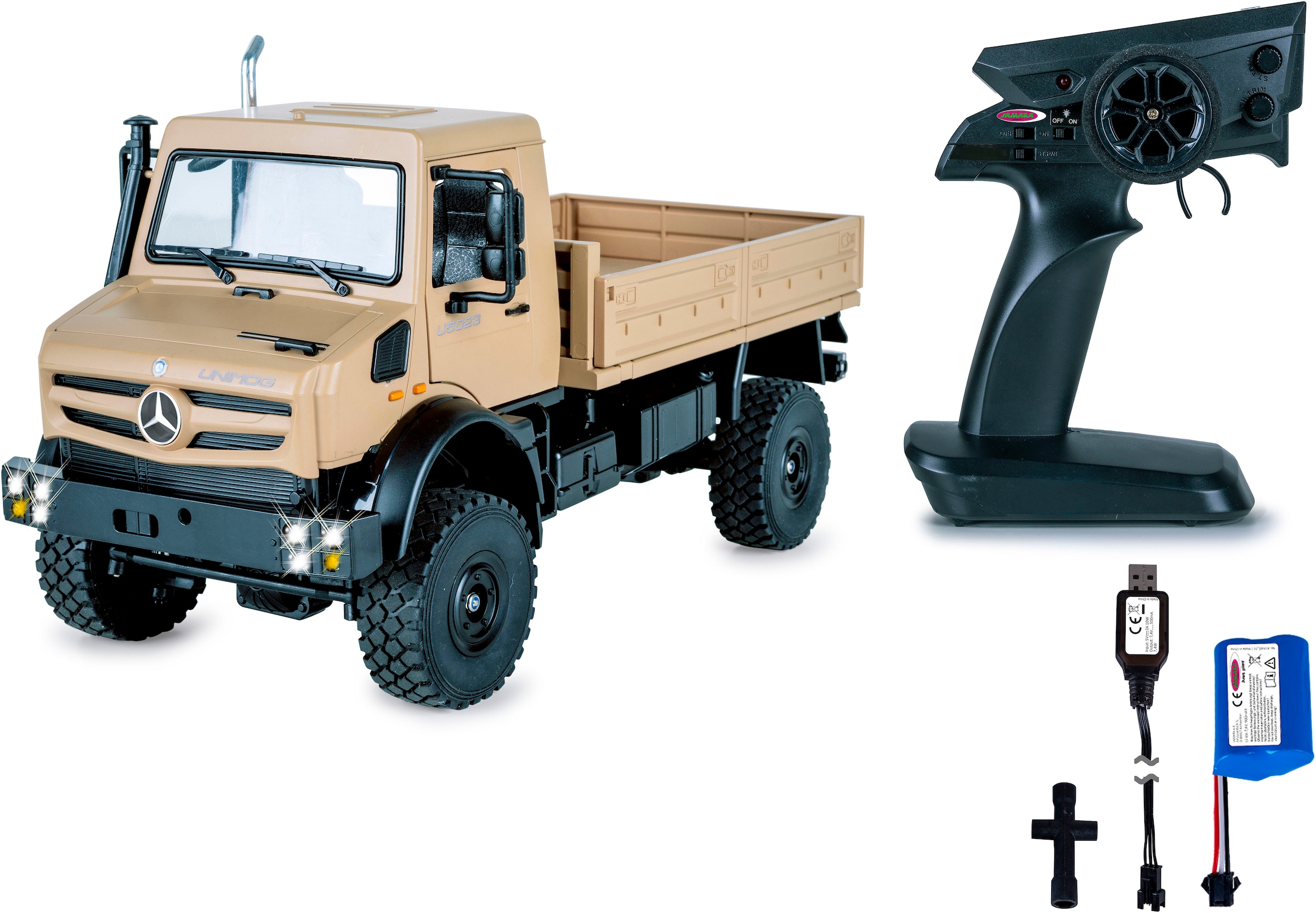 Jamara RC-LKW »Mercedes-Benz Unimog U5023 beige 2,4GHz« LED-Licht; Maßstab 1:14