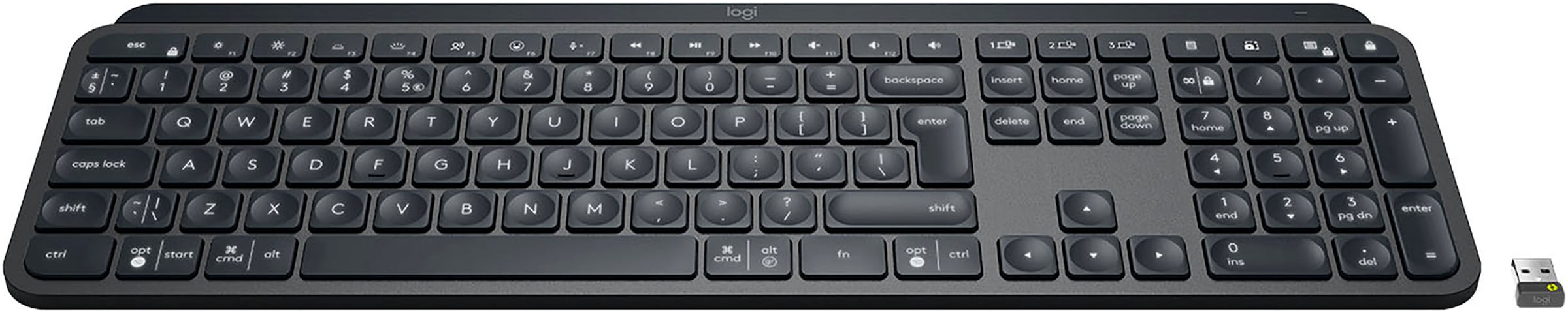 Logitech Tastatur »MX Keys for Business«, (Angenehmes Tippen-Antirutsch-Füße-Fn-Tasten-Lautstärkeregler-Multimedia-Tasten-USB-Anschluss-Ziffernblock-Windows-Sperrtaste)