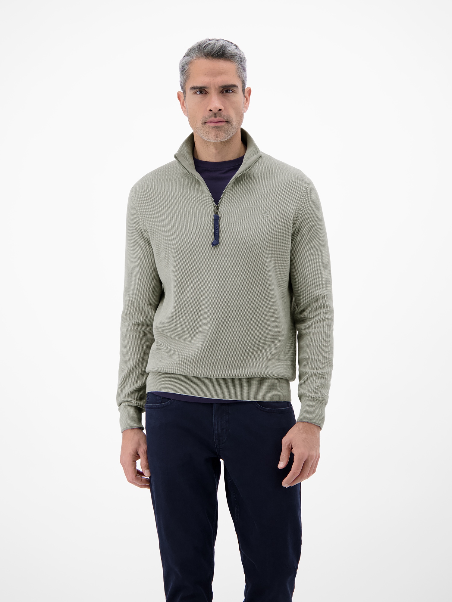 Sweatshirt LERROS "Troyer in Strukturqualität", Herren, Gr. M, pearl grau, 100% Baumwolle, Sweatshirts Sweatshirt, Herrensweatshirt aus 100% Baumwolle & Troyer-Kragen mit Reißverschluss