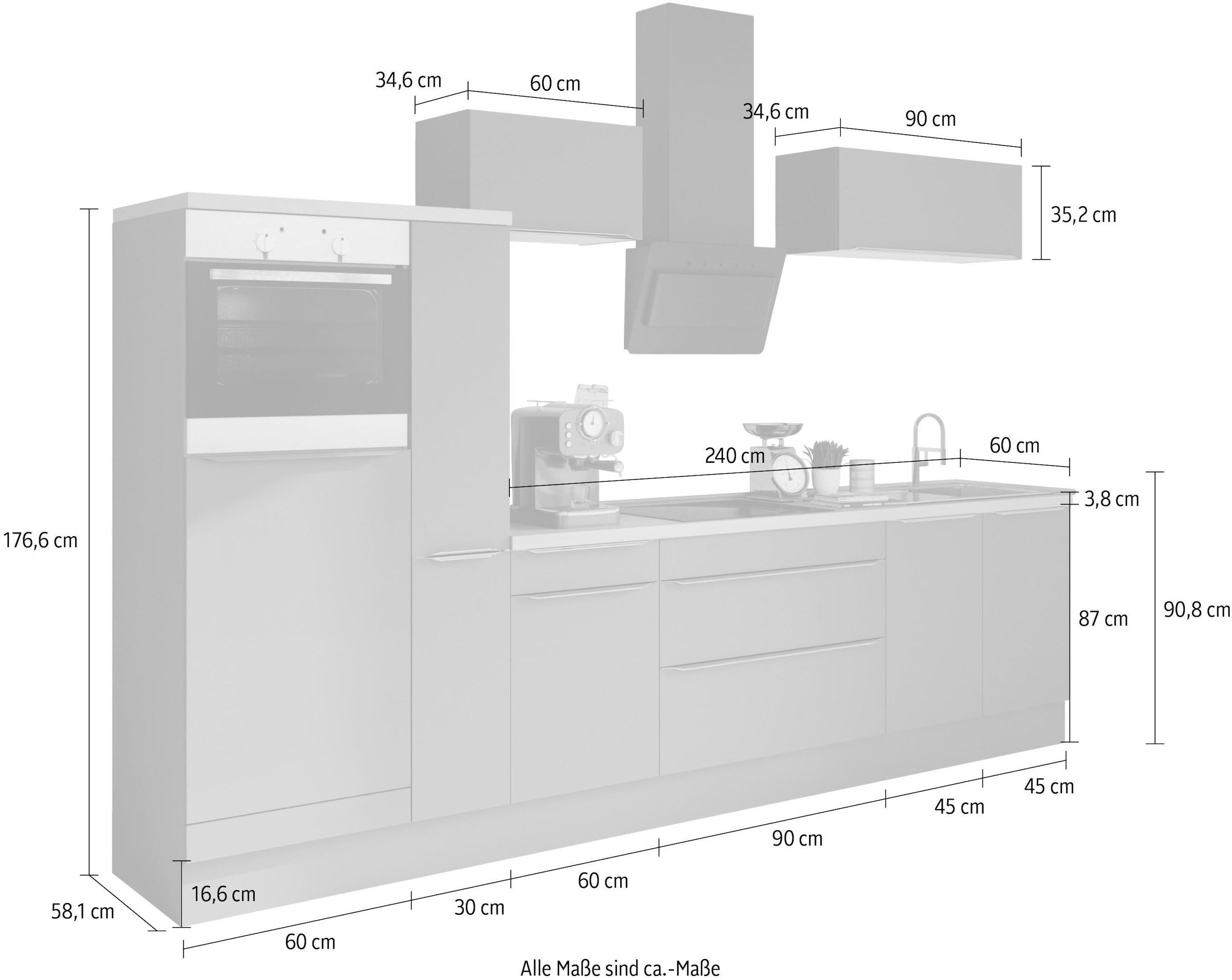 OPTIFIT Küchenzeile »Aken«, ohne E-Geräte, Breite 330 cm