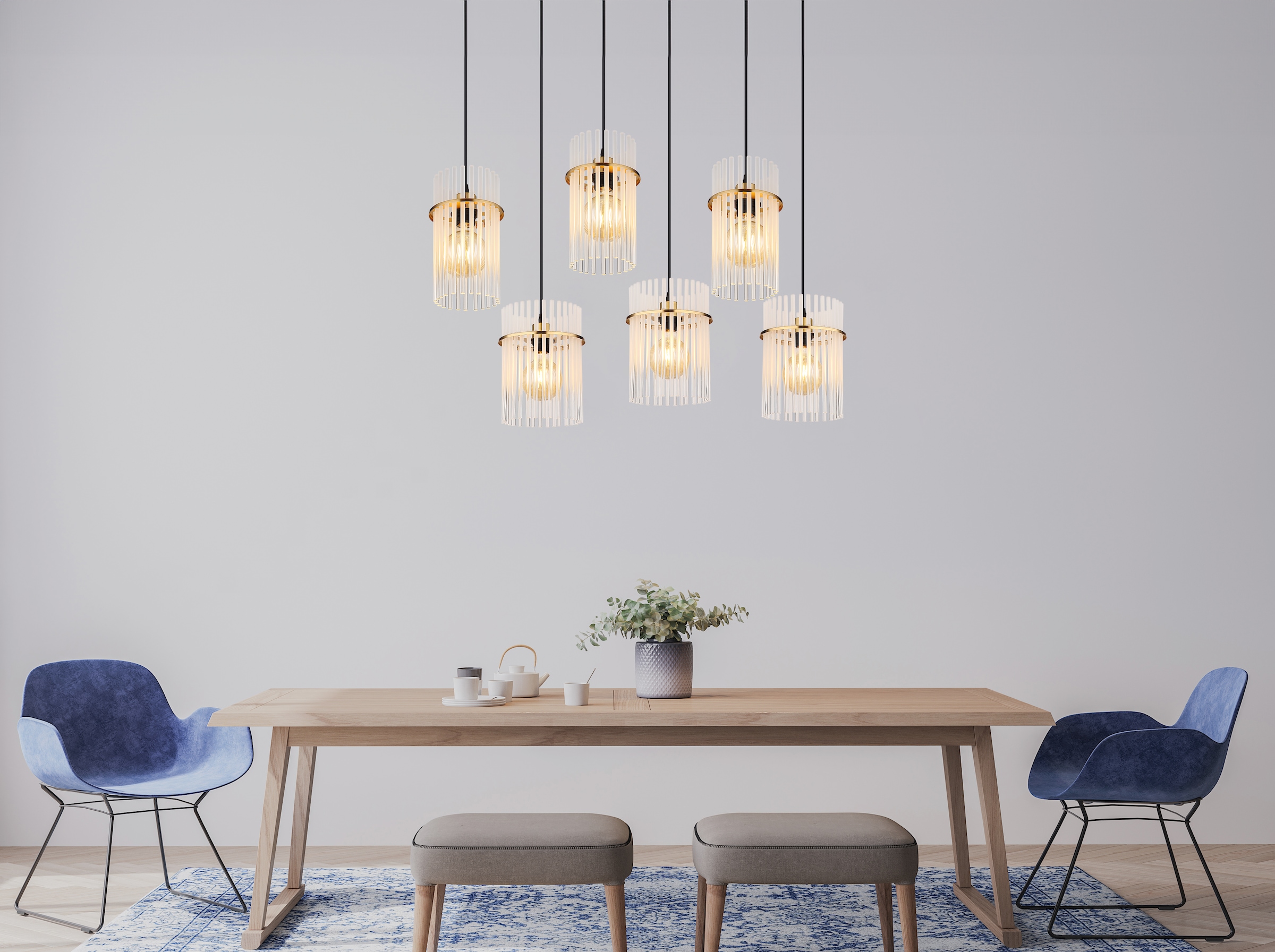 GLOBO LIGHTING Hängeleuchte »GORLEY« E27 1 Stk. Hängelampe Glasstäbe opal klar verlaufend elegant Wohnzimmer Esszimmer