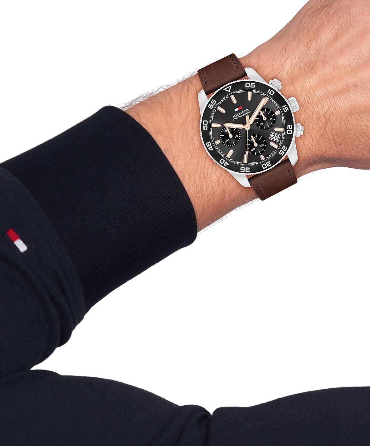 Tommy Hilfiger Chronograph »TH85 CHRONOGRAPH«, Quarzuhr, Armbanduhr, Herrenuhr, Lederarmband, analog, Tag