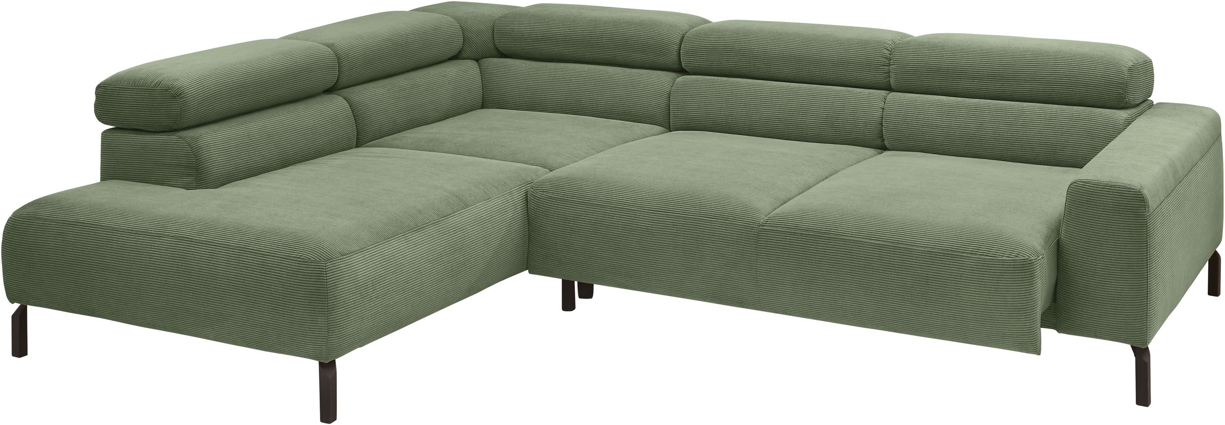 Places of Style Ecksofa »Antonelli, L-Form, inkl. Kopfteilverstellung, Breite 276 cm«, mit elektrischer Sitztiefenverstellung, in Feincord, oliv