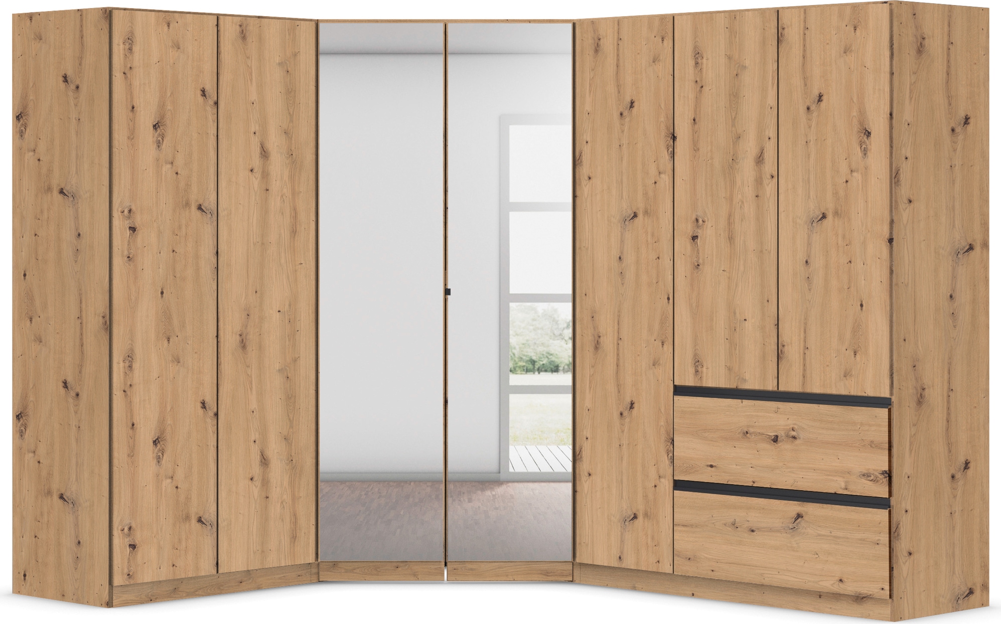 rauch Schrank-Set "Kleiderschrank Schrank Garderobe Wäscheschrank COSTA mit Spiegel", viel Platz, grifflose Front und Pu