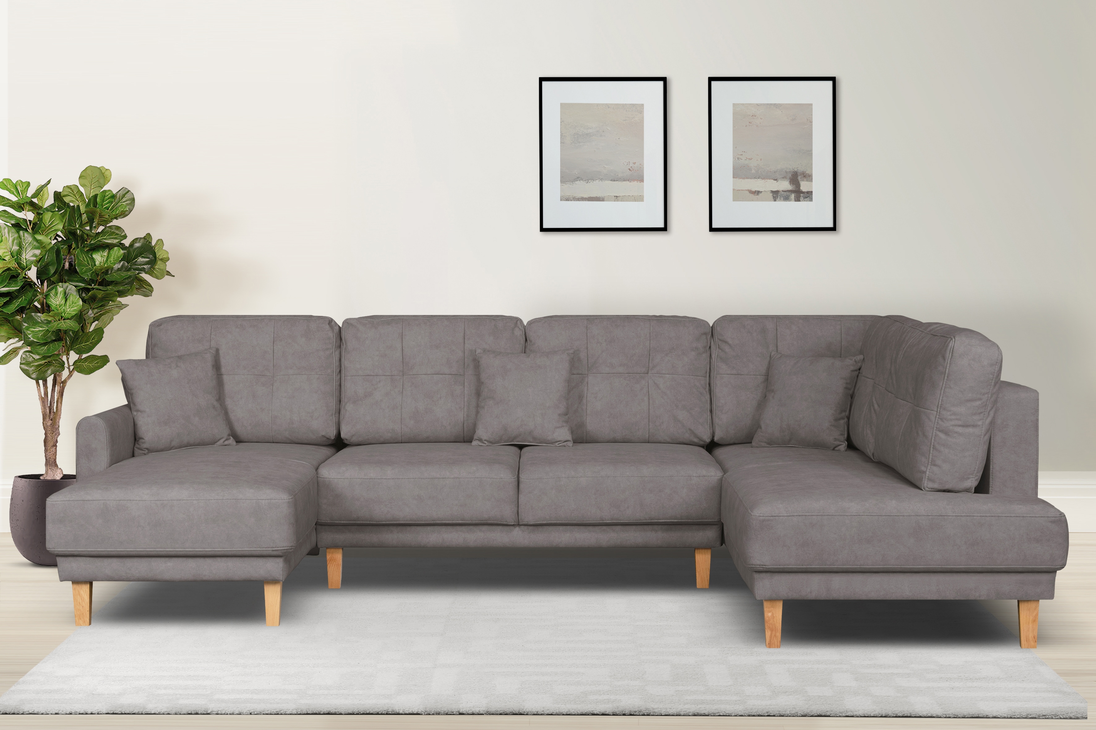 OTTO home Wohnlandschaft "TRIPLO U-Form wahlweise mit Schlaffunktion, B/T/H: 310/192/90 cm" Schlafsofa, auch mit Bettkasten, Steppung im Rückenkissen