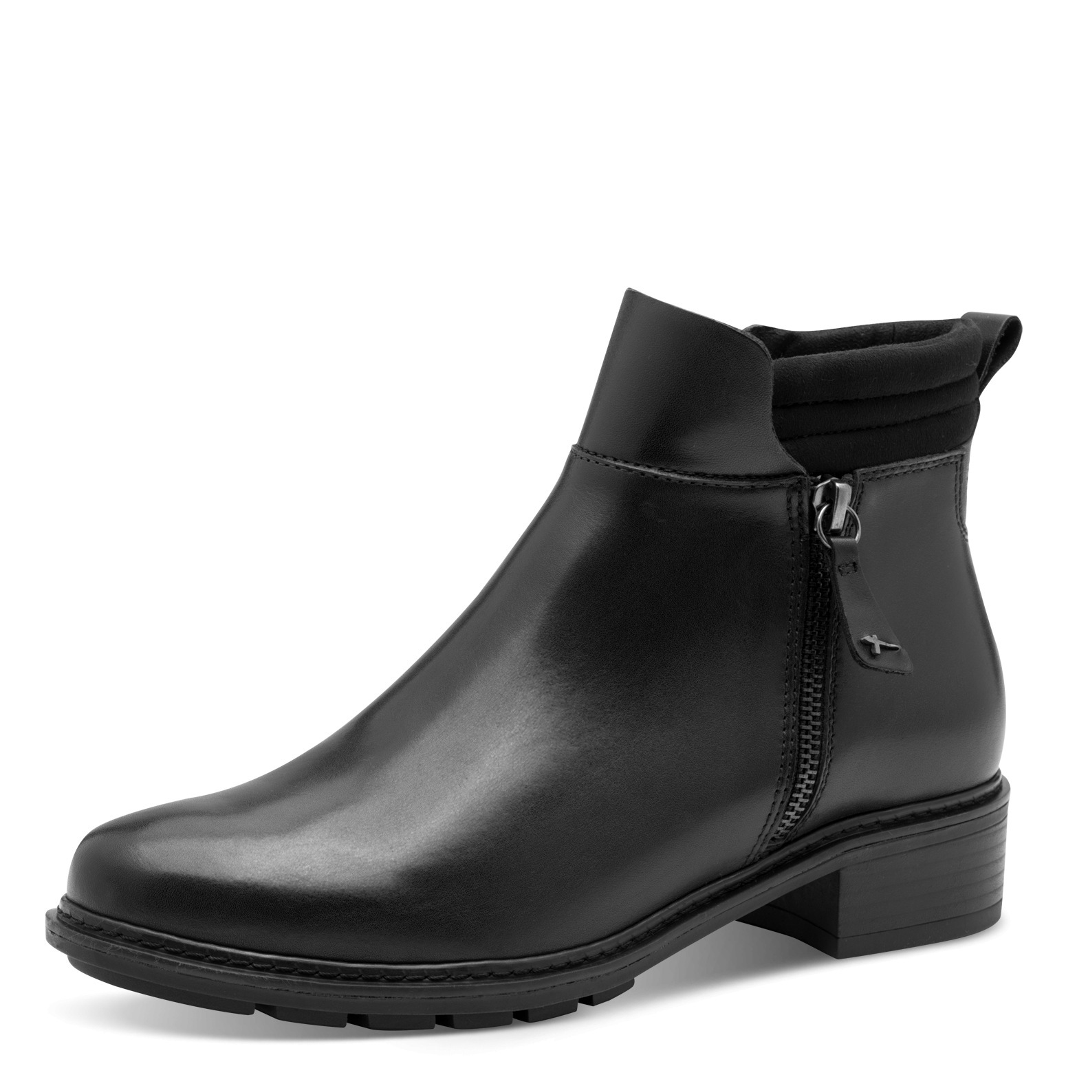 Stiefelette TAMARIS, Damen, Gr. 36, schwarz, Leder, Textil, Schuhe Stiefelette, Blockabsatz, RV-Boots mit wattierter Schaftrand-Polsterung