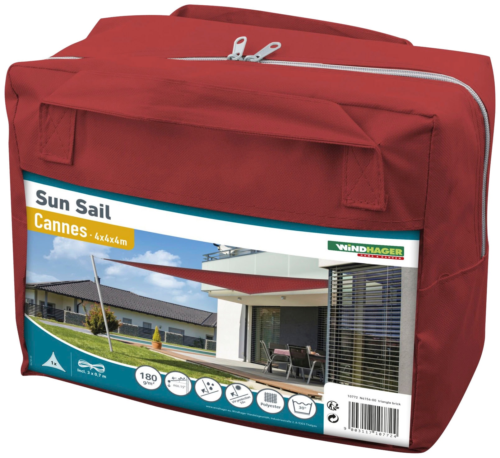 Windhager Sonnensegel »Capri Dreieck«, 4x4x4m, rot