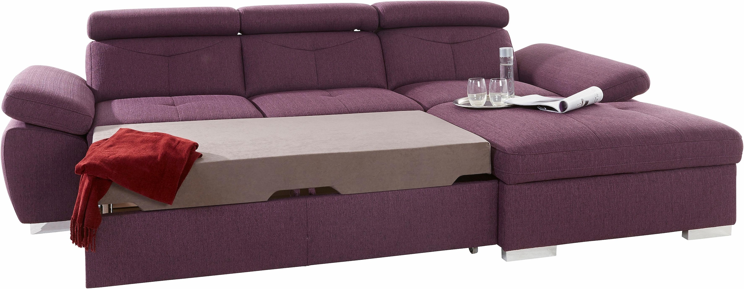 exxpo - sofa fashion Ecksofa »Spring, super bequem, mit Armteil- und Kopfteilfunktion«, L-Form, wahlweise mit Bettfunktion und Bettkasten