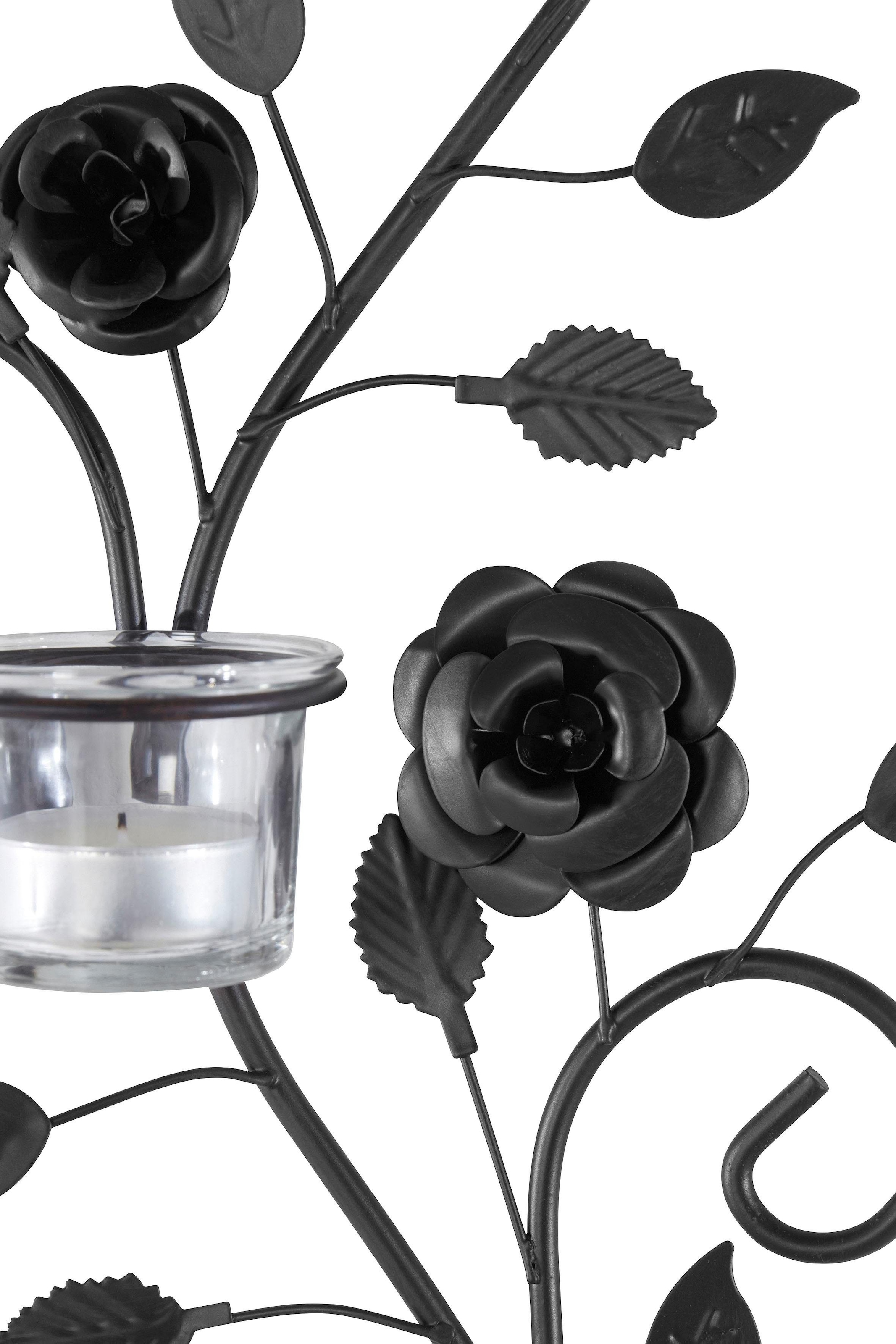 Home affaire Wandkerzenhalter »Blumenranke, schwarz«, Glas, kaufen BAUR antik Landhaus, | (2er-Set), schwarz Metall