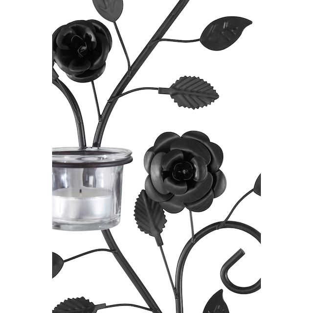 Home affaire Wandkerzenhalter »Blumenranke, schwarz«, (2er-Set), Landhaus,  Metall, Glas, schwarz antik kaufen | BAUR